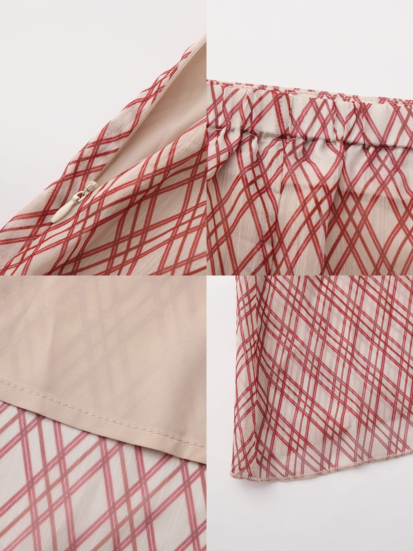 Asymmetrical Flowy Check Maxi Skirt-Red