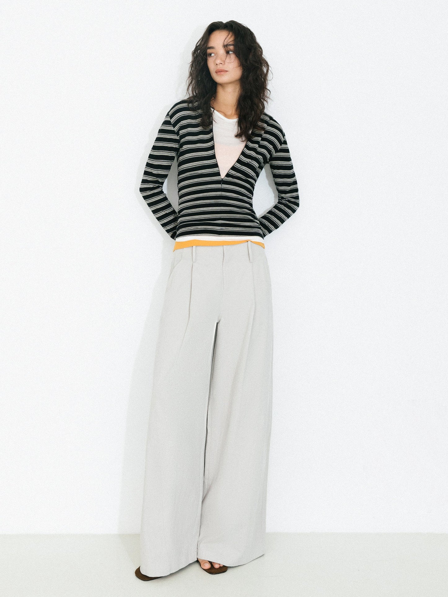 100% Cotton High-Waisted Wide-Leg Casual Trousers