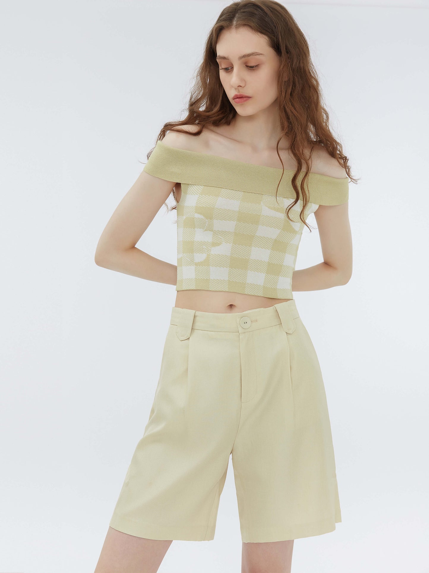 Light Yellow Tailored Bermuda Shorts