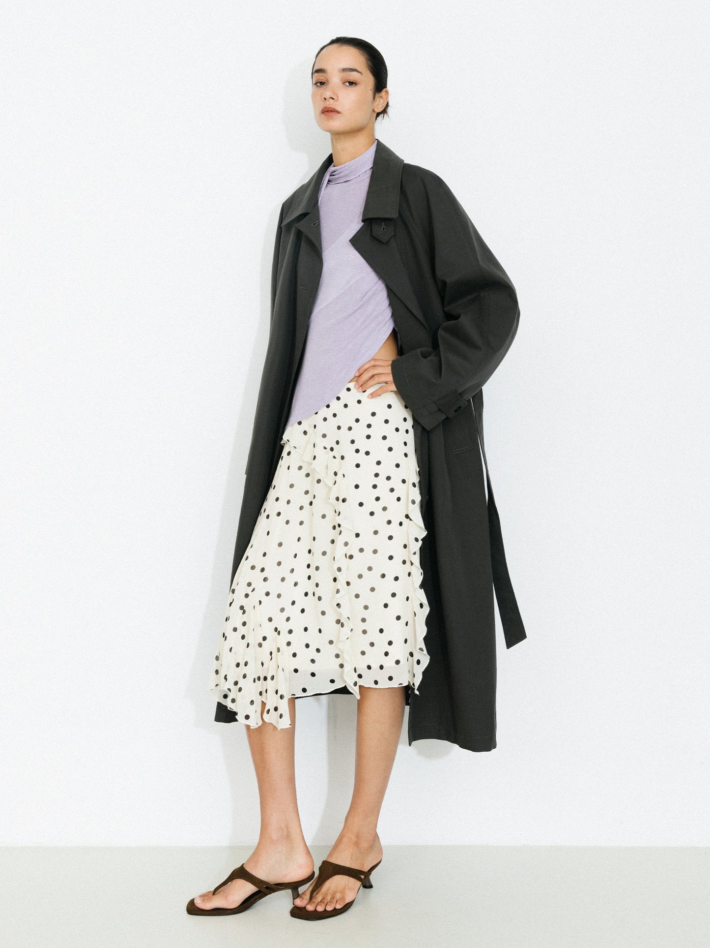 Stand Collar Longline Tie-Waist Trench Coat