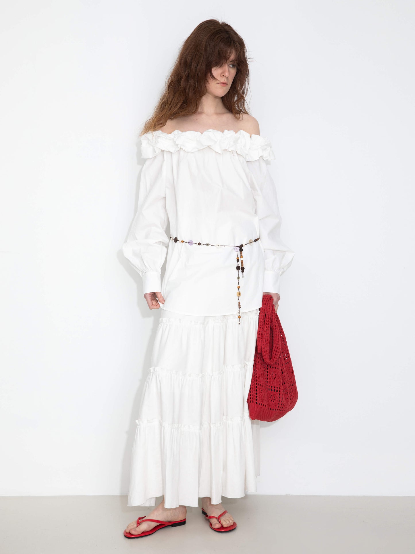 3D Ruffle Collar Long Sleeve Cotton Blouse