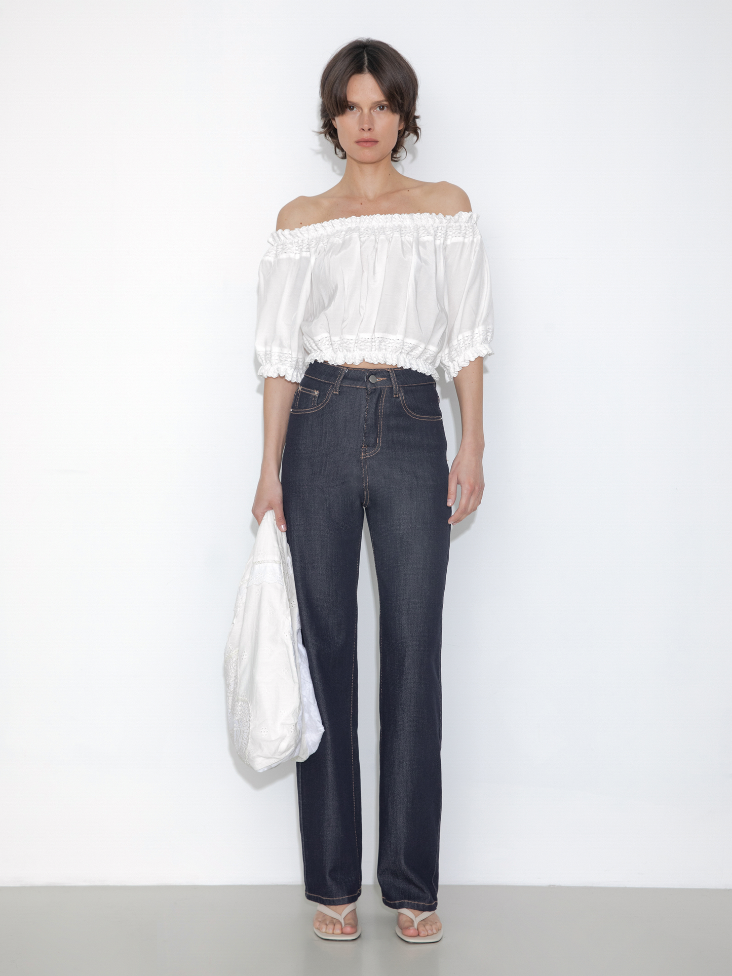 Off-Shoulder Cropped Top with Cut-Out Panels
