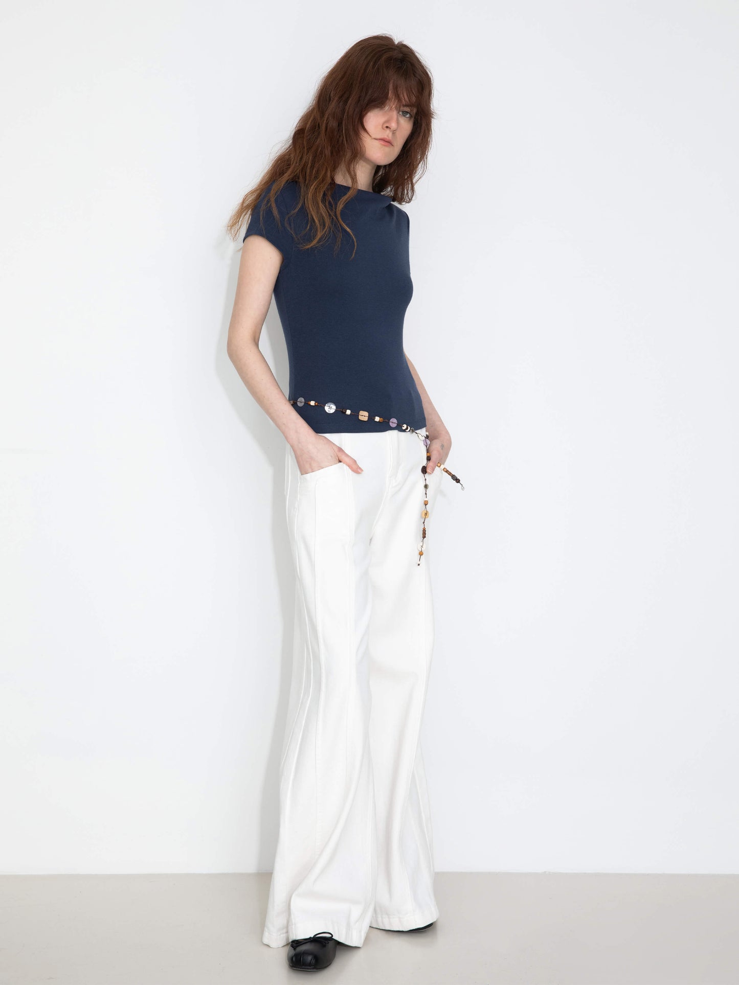 C BY CUBIC Draped Neck Short-Sleeve T-Shirt