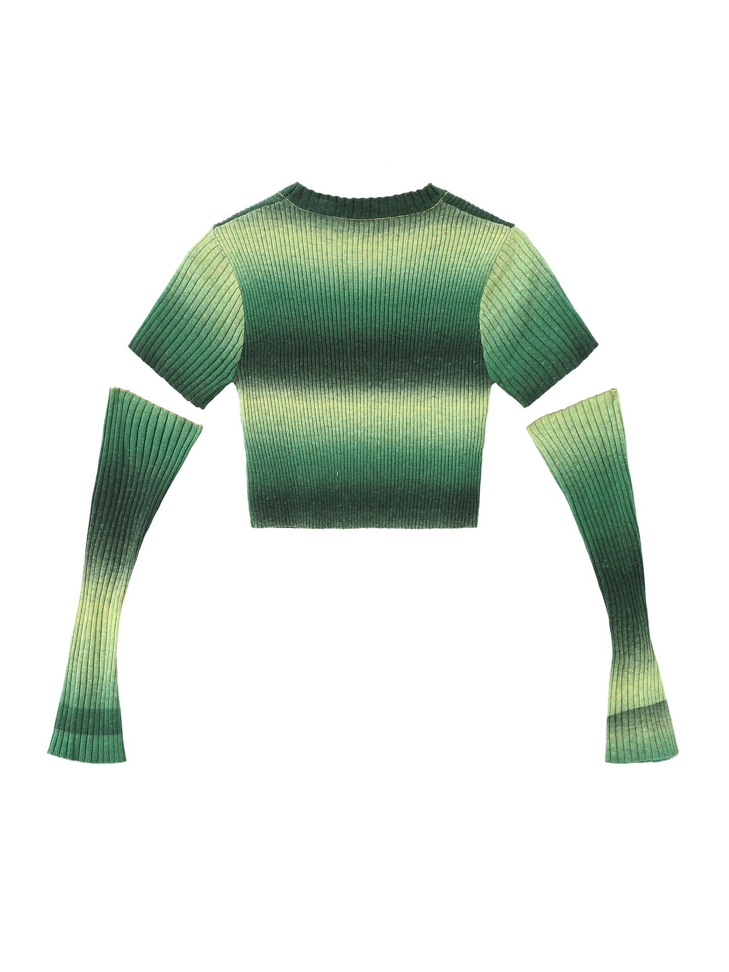 Striped Cropped Knit T-Shirt With Sleeves