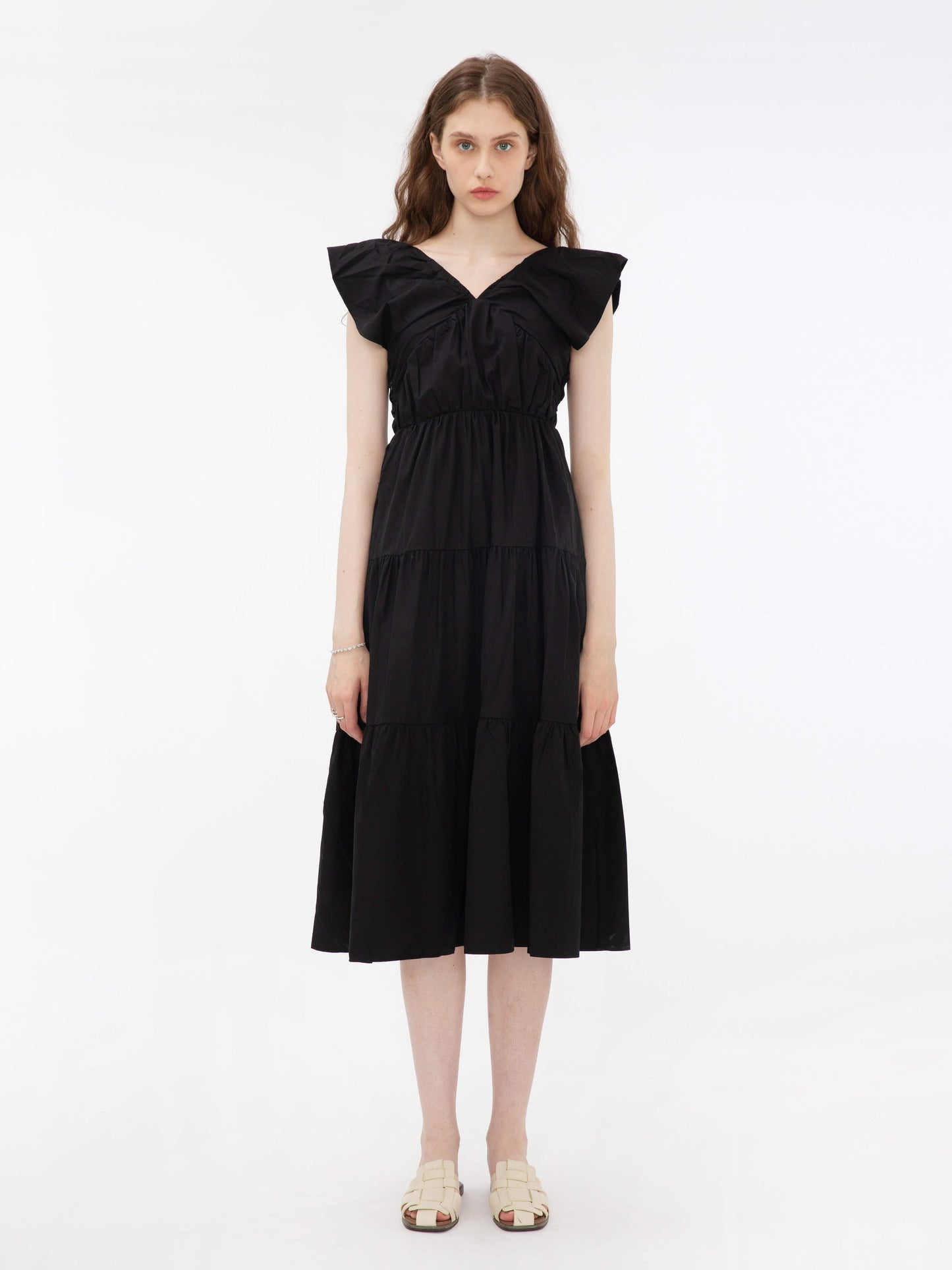 V-Neck Ruched Tiered Dress