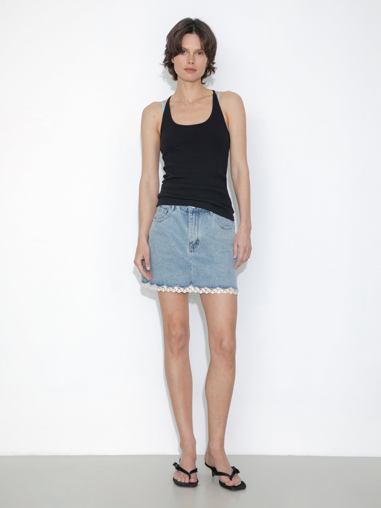 Lace Panelled Denim Skirt