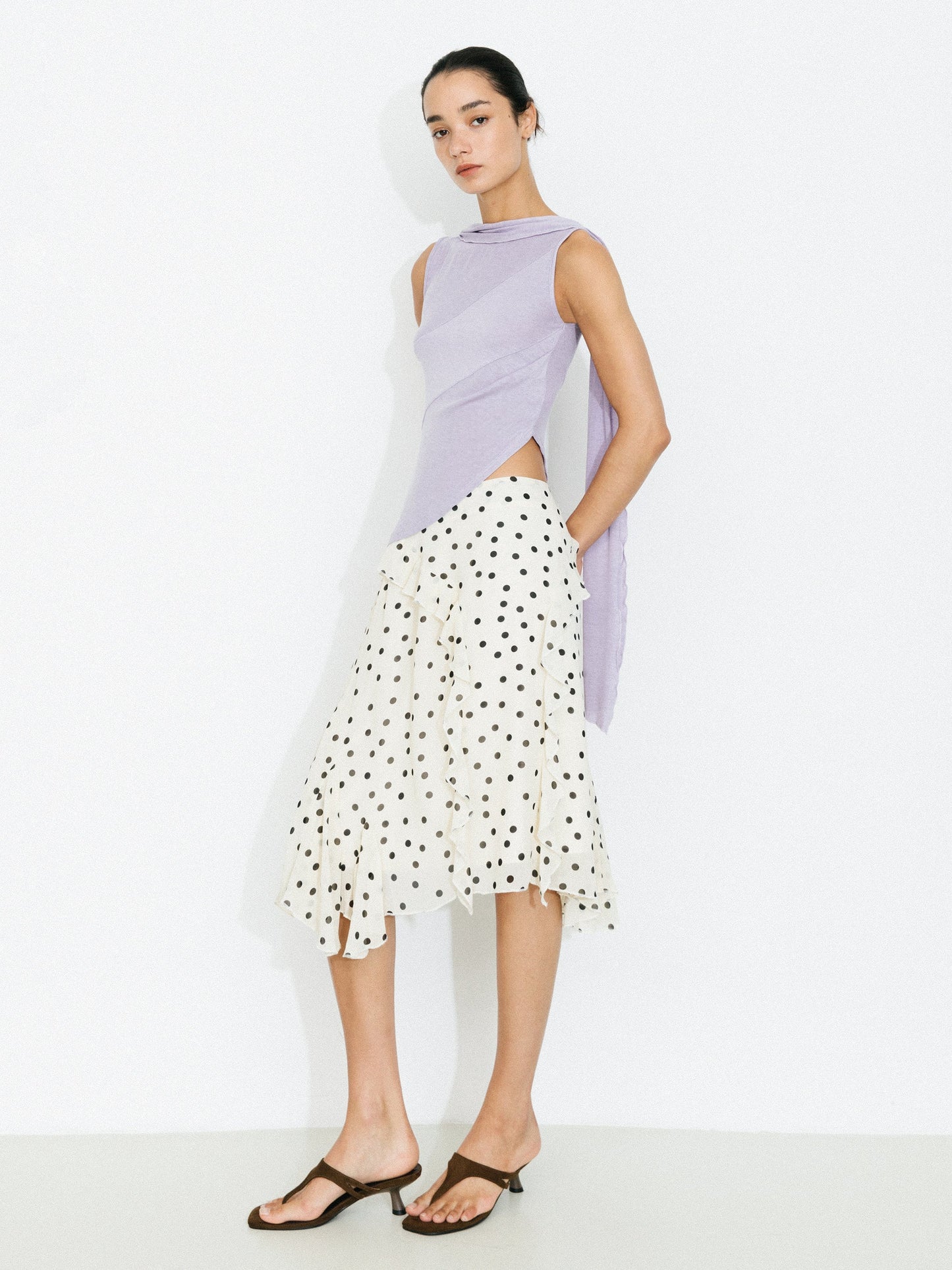Polka Dot Ruffled Asymmetrical Hem Skirt