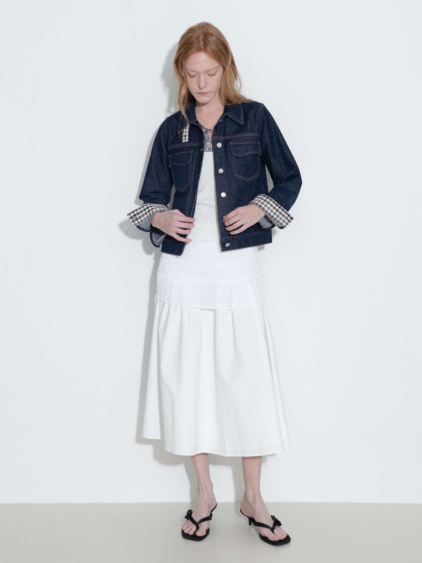 Color-Block High-Neck Denim Jacket