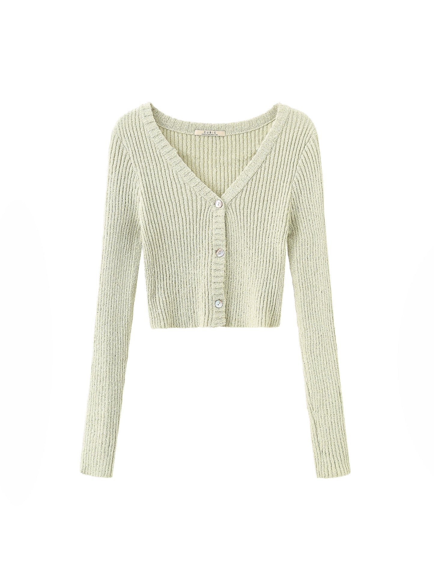 Cropped V-neck Rib Knit Cardigan