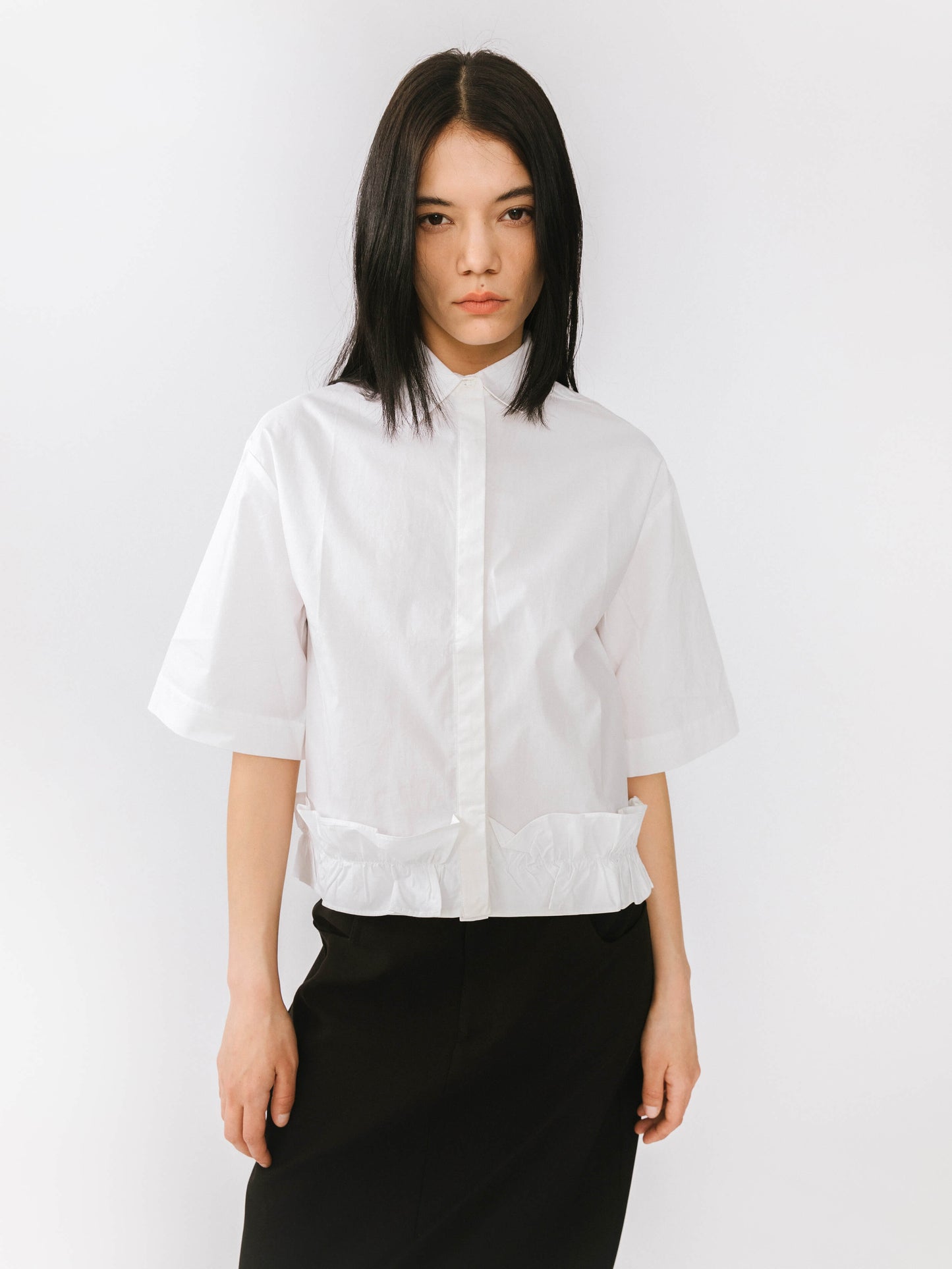 Half Sleeve Shirt with Ruffled Hem