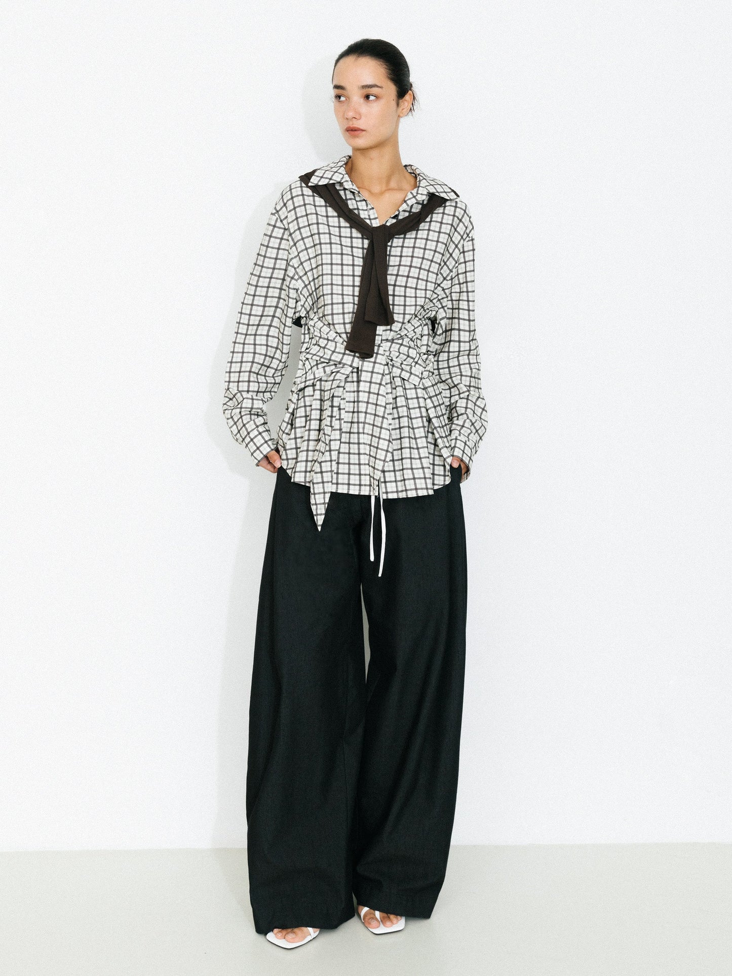 Oversized Checkered Shirt with Detachable Belt