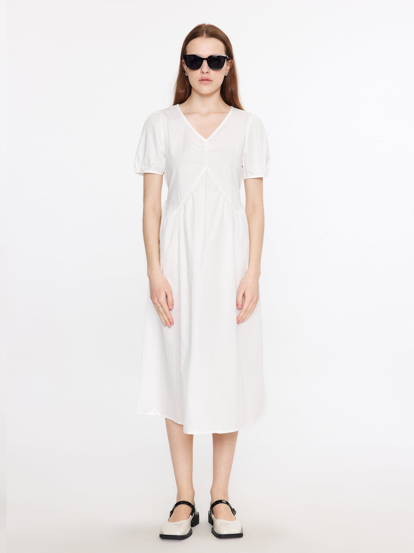 Puff Sleeve Cotton Midi Dress