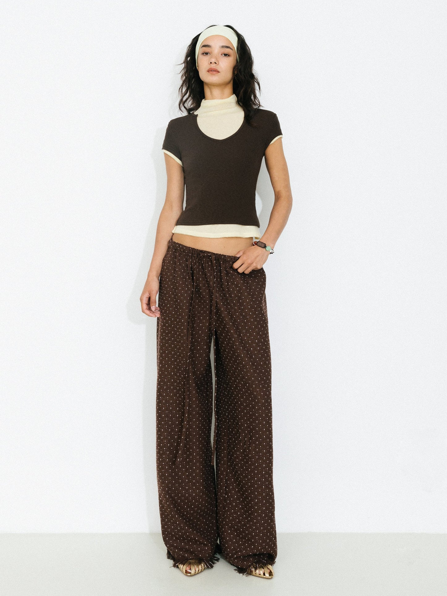Polka Dot Fringe Wide-Leg Trousers