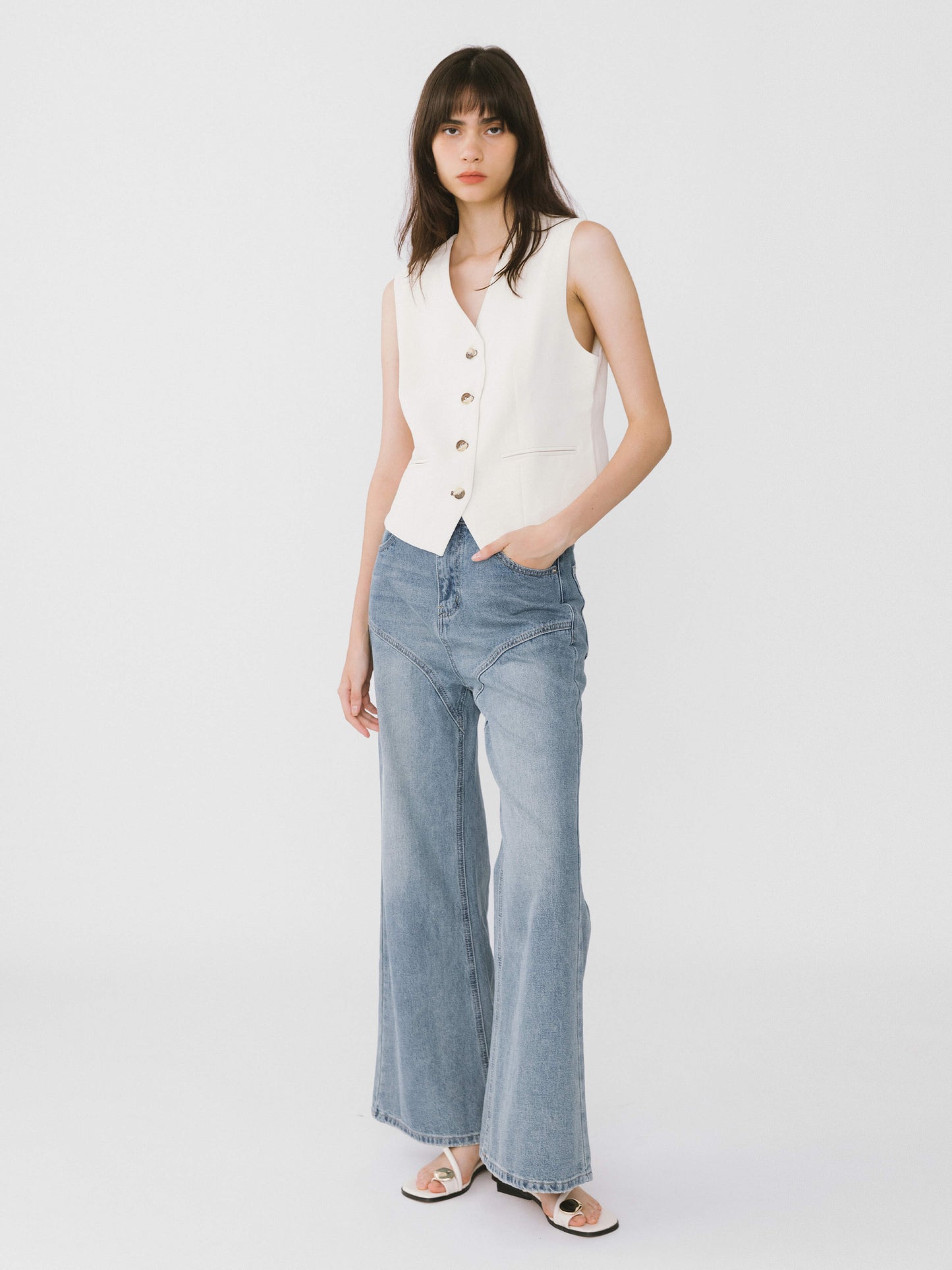 Wide Leg Curved Panel Jeans