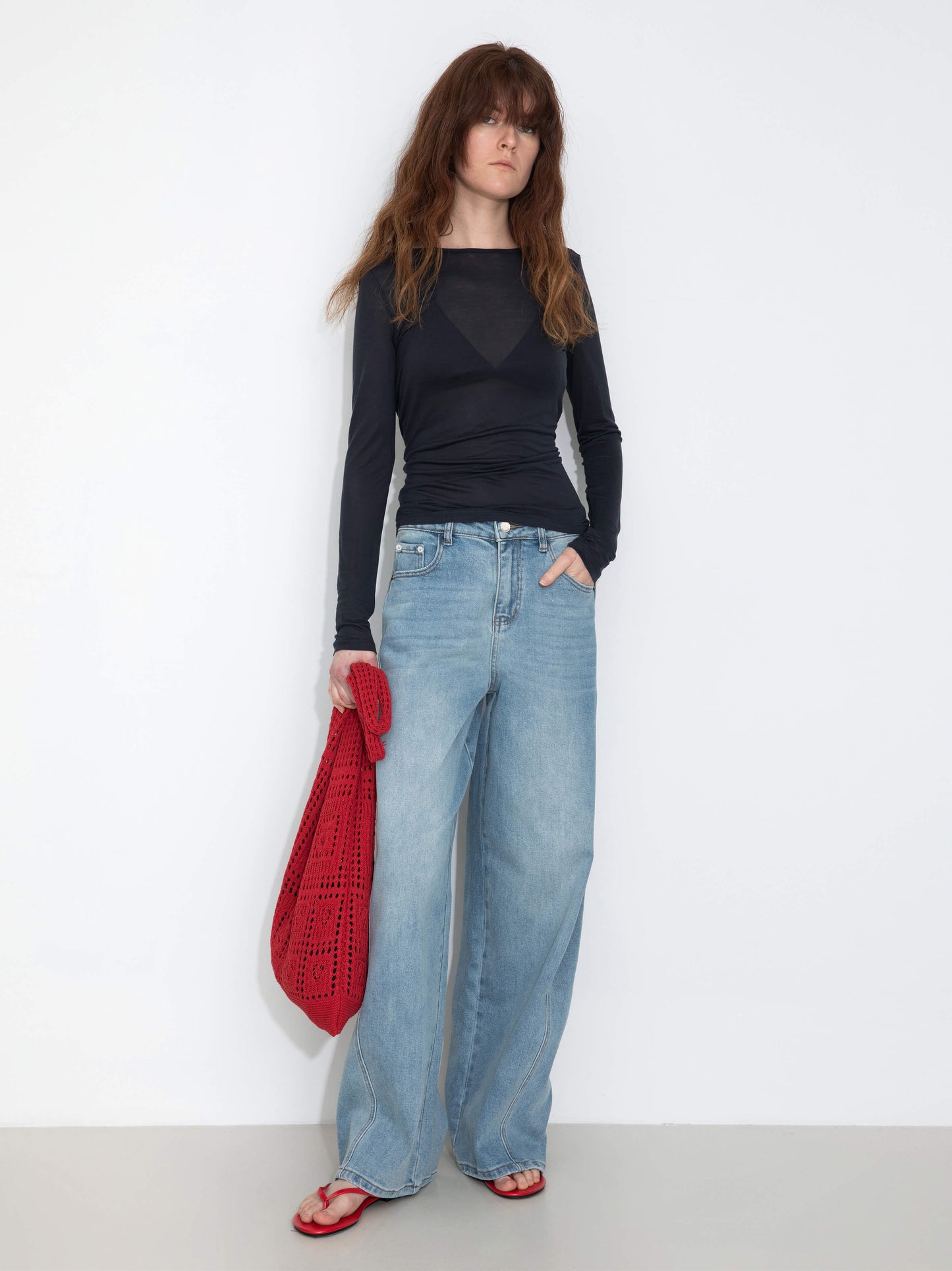 High-Waisted Wide-Leg Straight Jeans