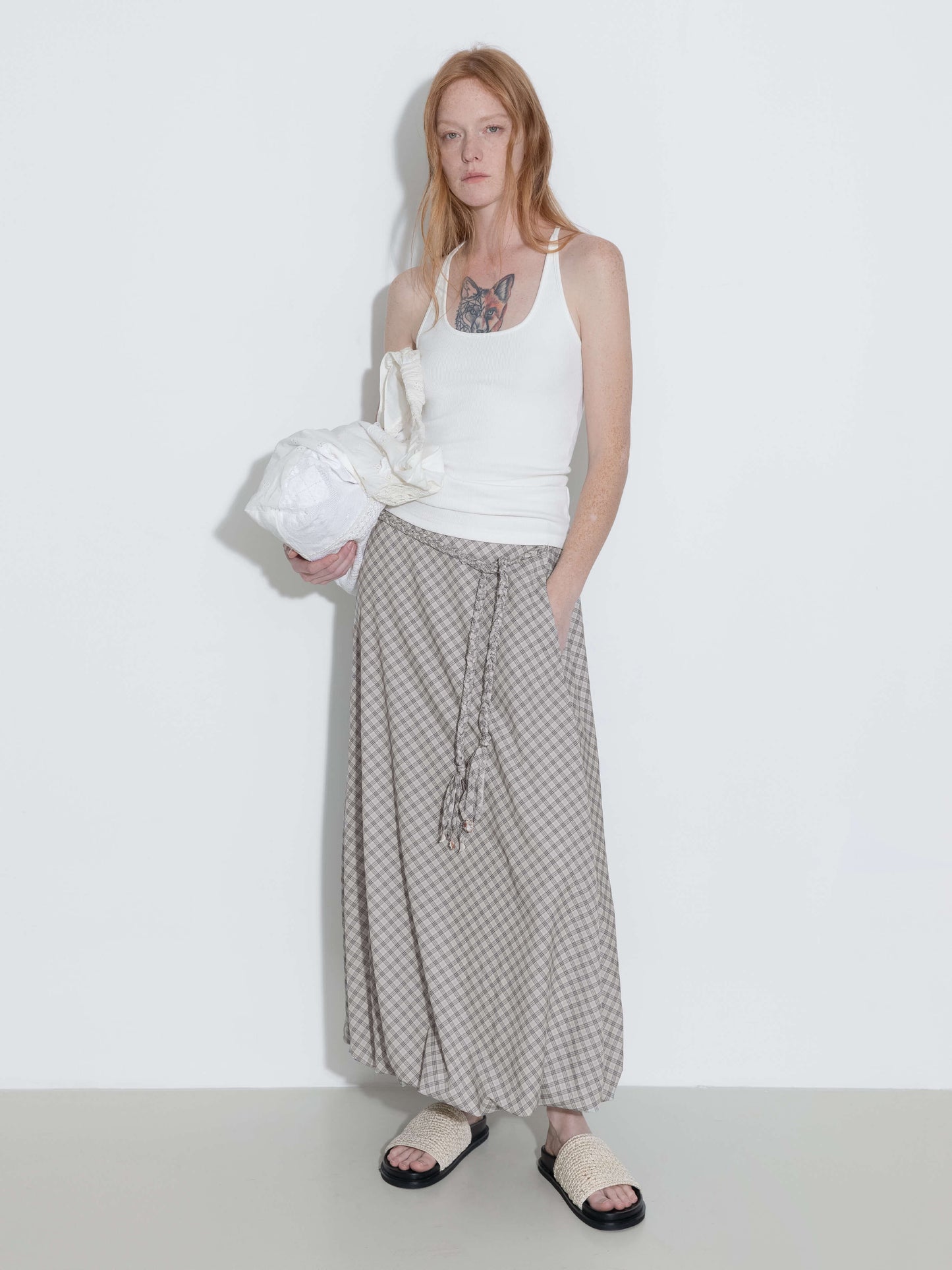 Plaid A-line Maxi Skirt with Belt