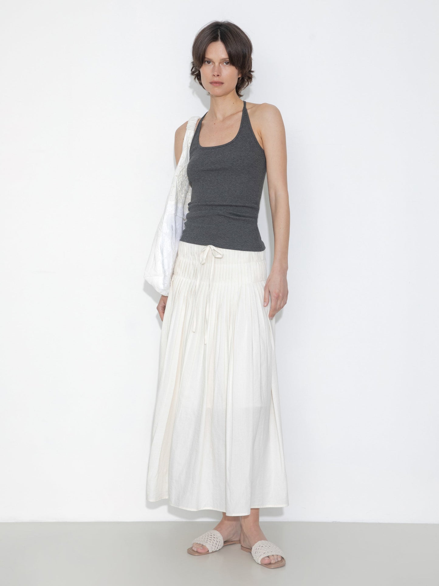 High-Waist Drawstring Pleated Skirt