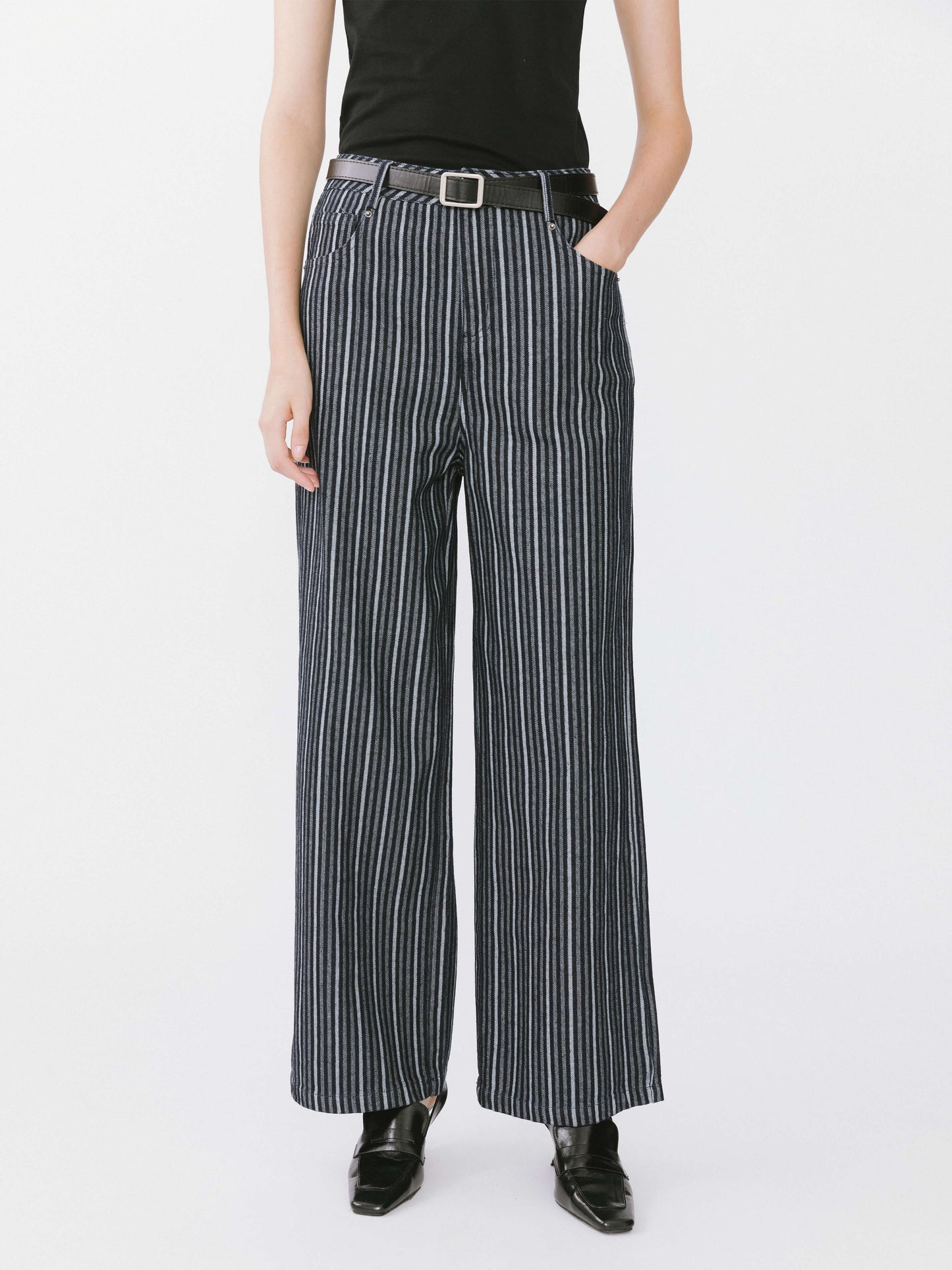 Pinstriped Wide Leg Cropped Jeans