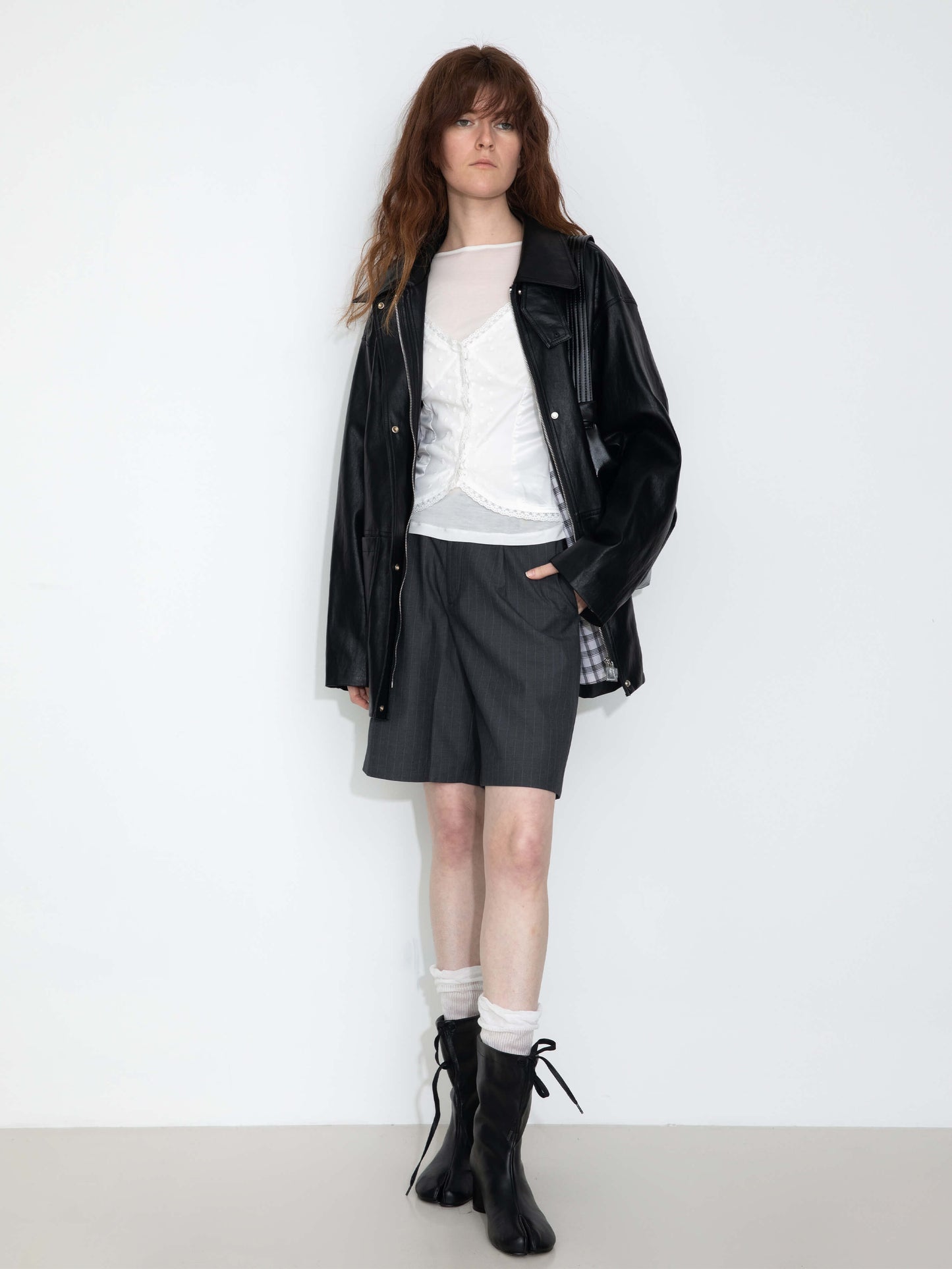 Stand Collar Oversized Leather Jacket