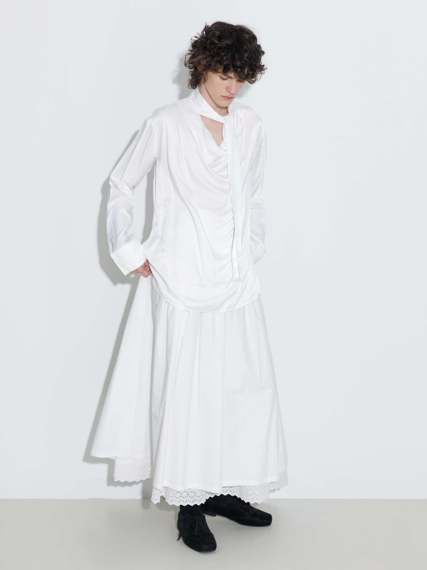 Oversize Satin Blouse with Tie