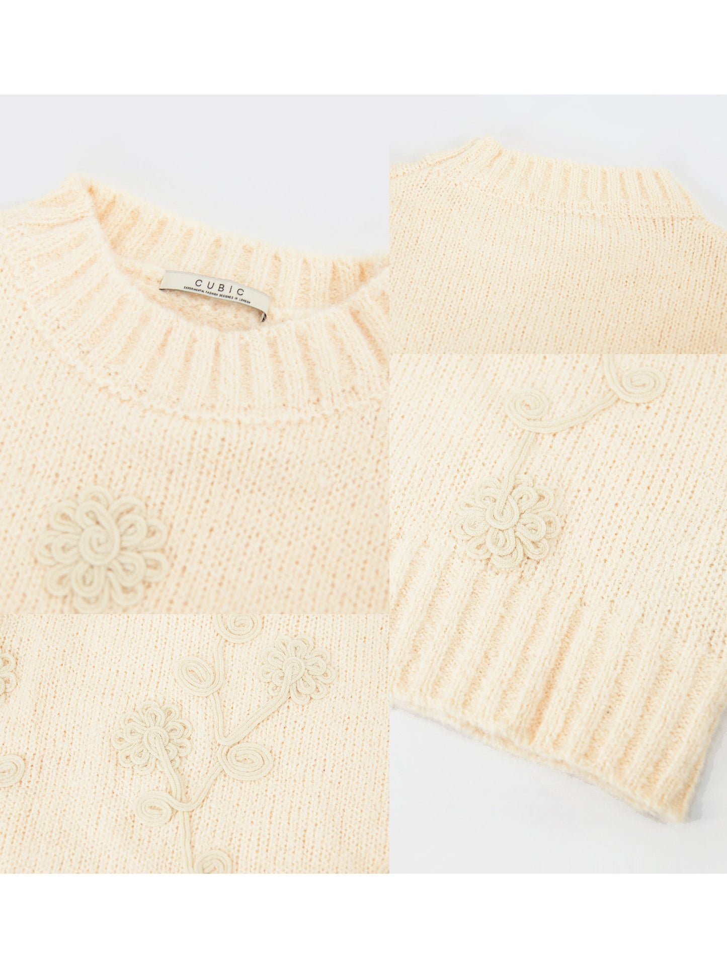 Floral Design Crew Knit Sweater