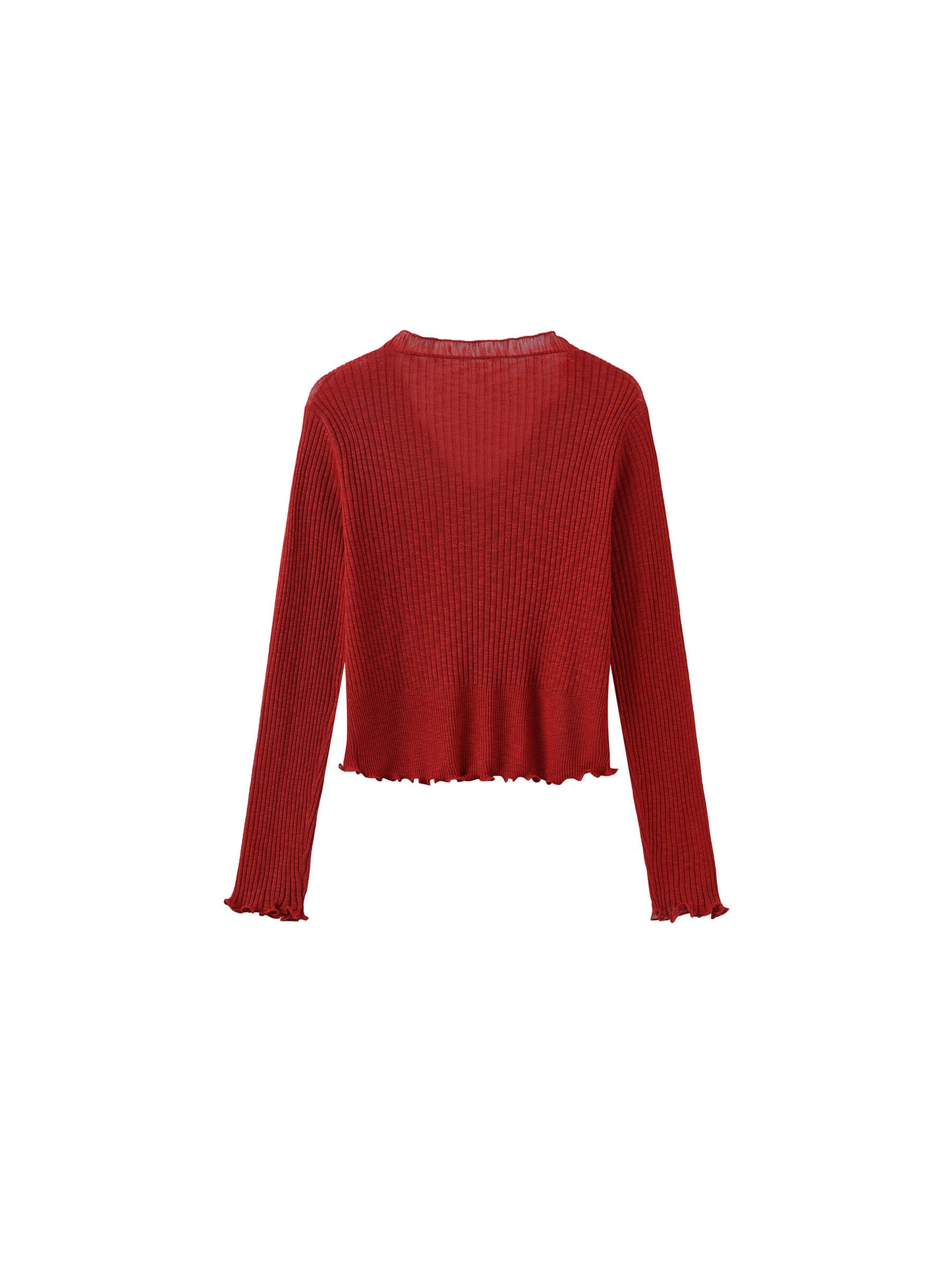 V-Neck Knit Cardigan with Ruffled Long Sleeves