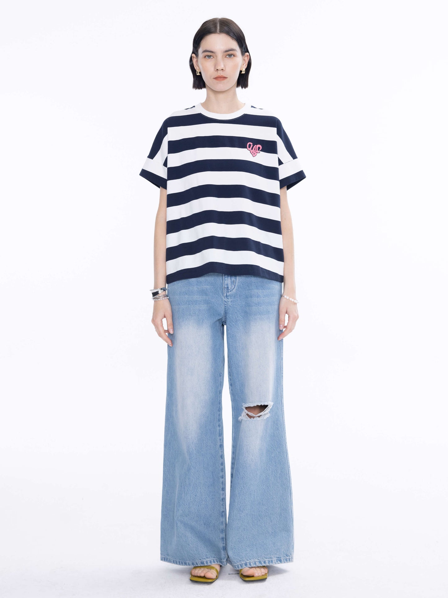CUBIC Heart Oversized Striped T-Shirt