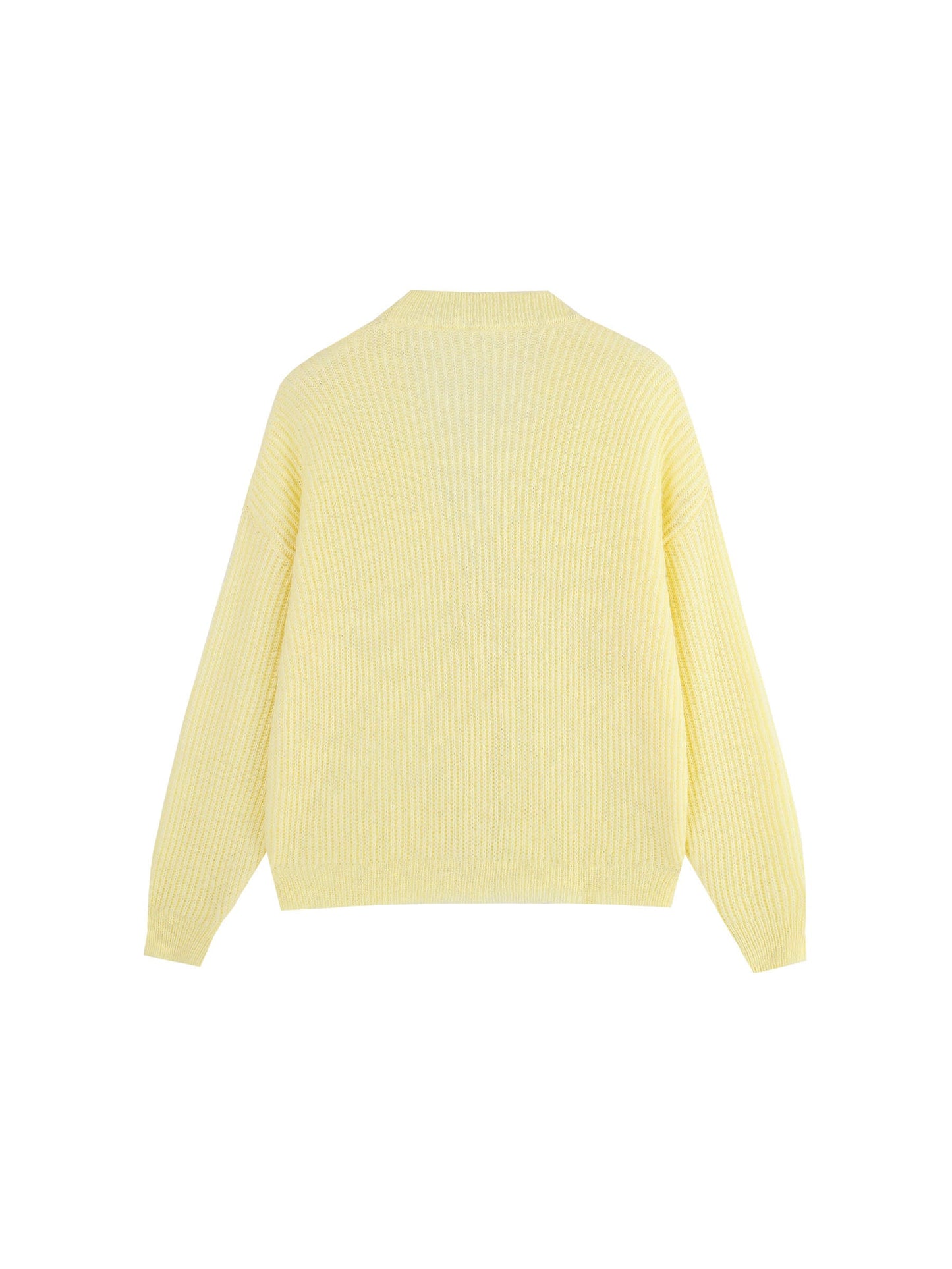 Casual V-Neck Ribbed Knit Cardigan with Wool Blend