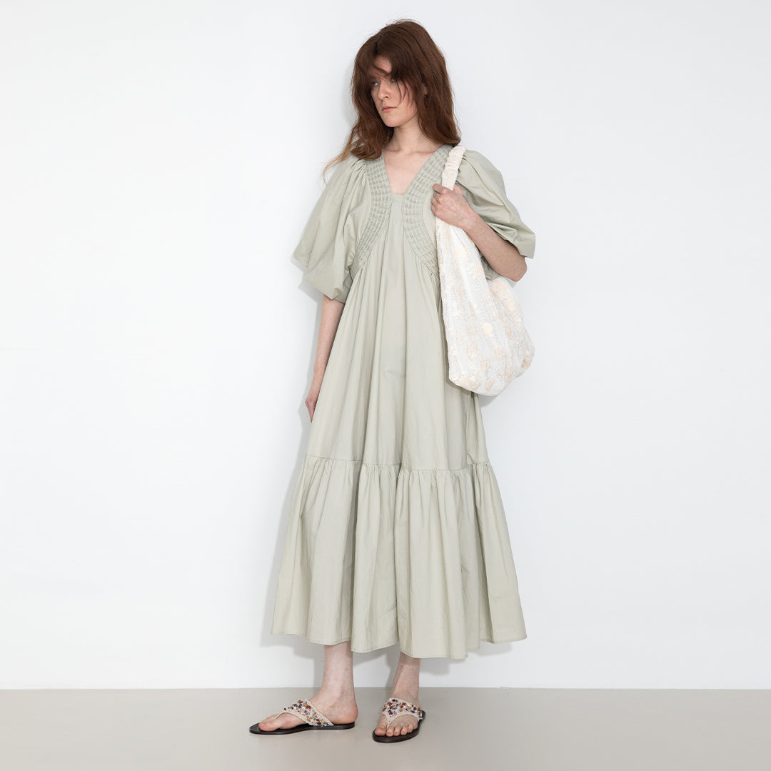 100% Cotton Puff Sleeve Loose-Fit Vacation Dress