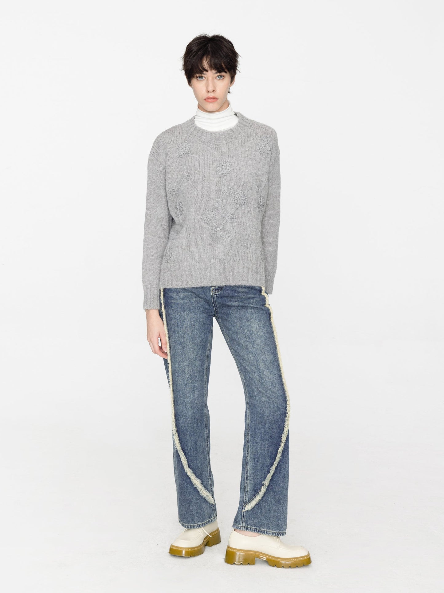 Floral Design Crew Knit Sweater