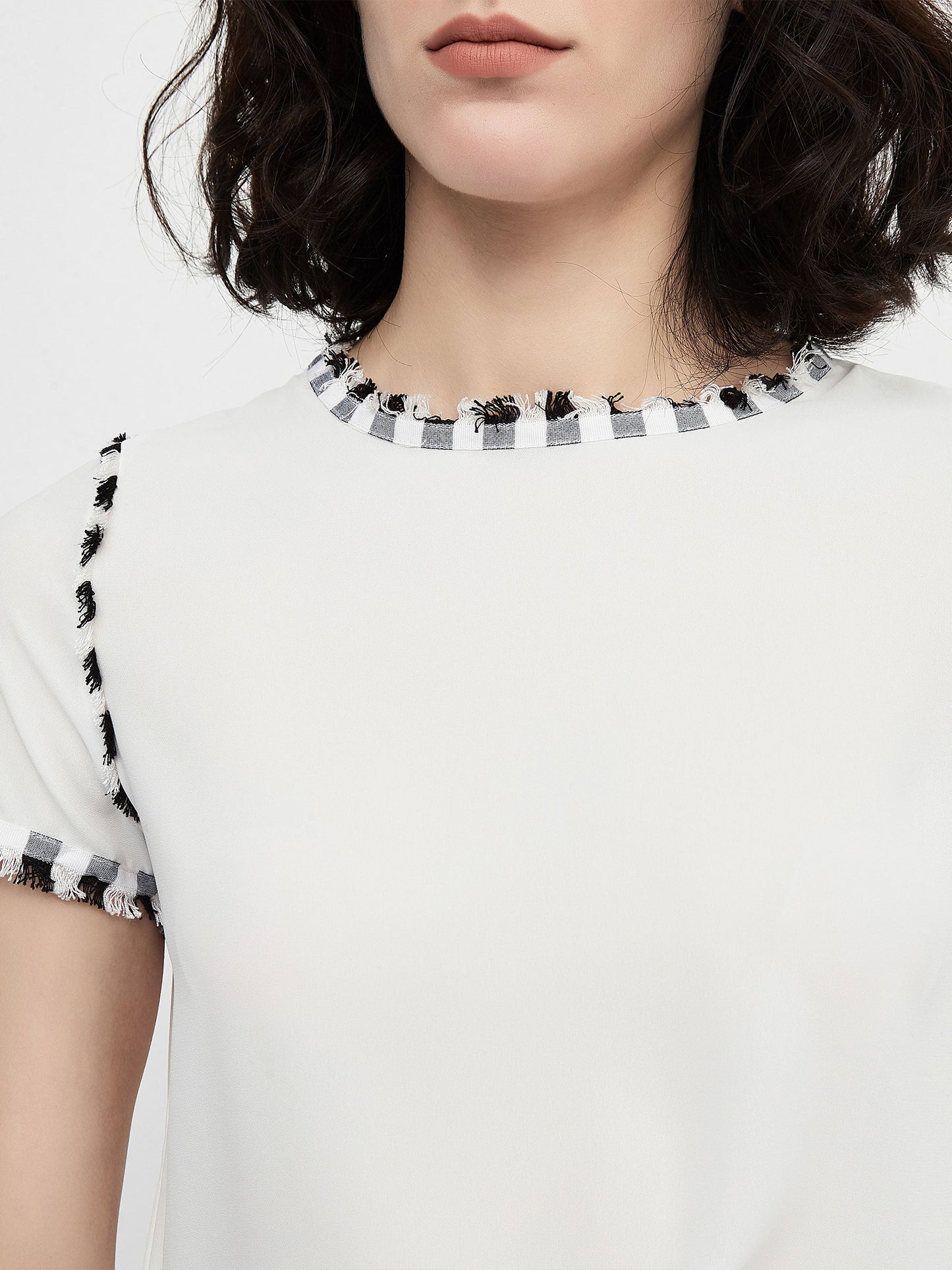 CUBIC Women's French Round Neck Chiffon Top