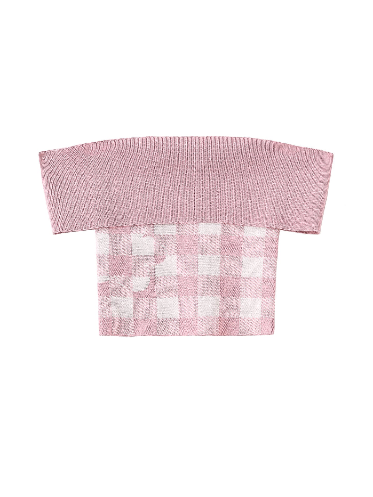 Off-Shoulder Checkered Knit Cami Top