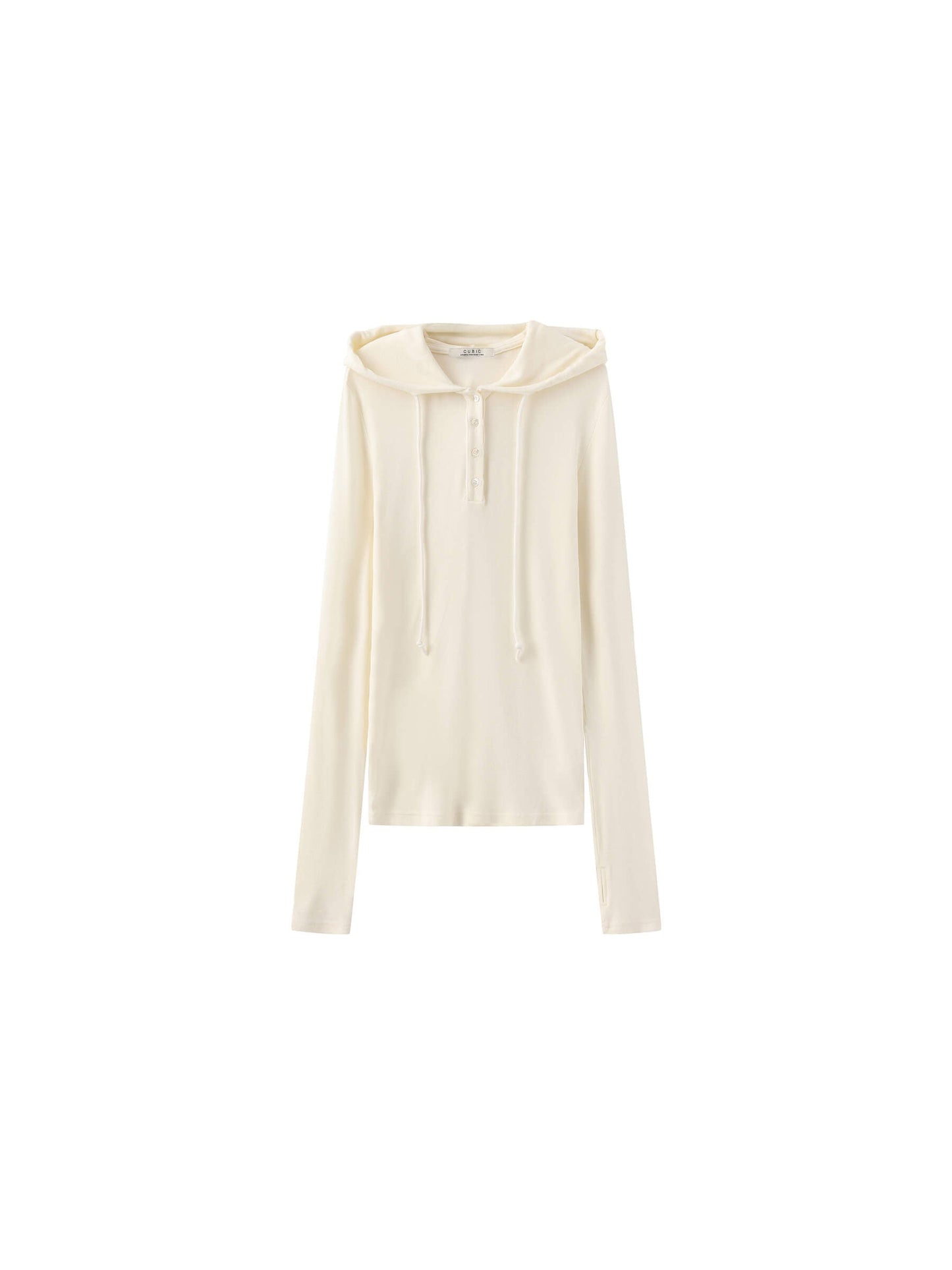 Slim-Fit Hooded V-Neck Long Sleeve Top