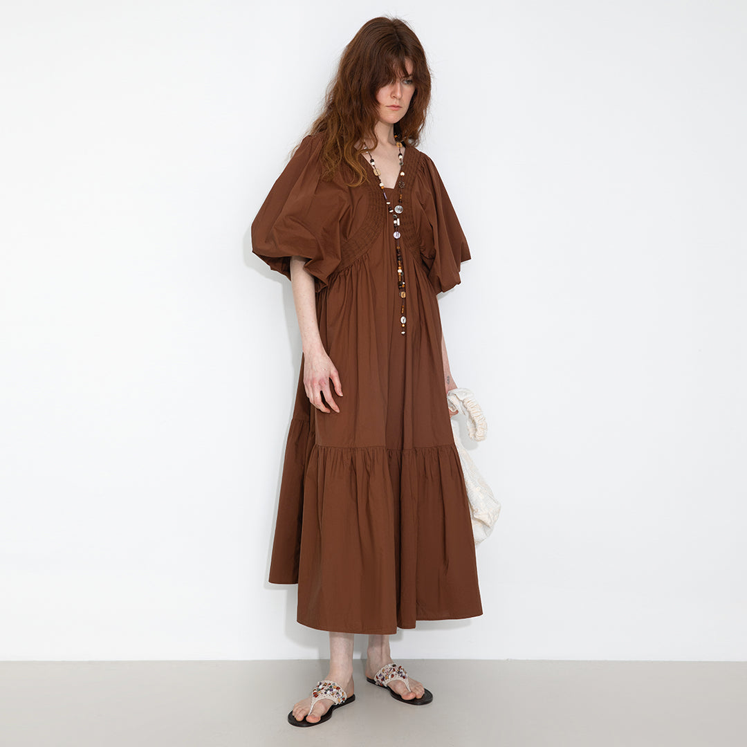 100% Cotton Puff Sleeve Loose-Fit Vacation Dress