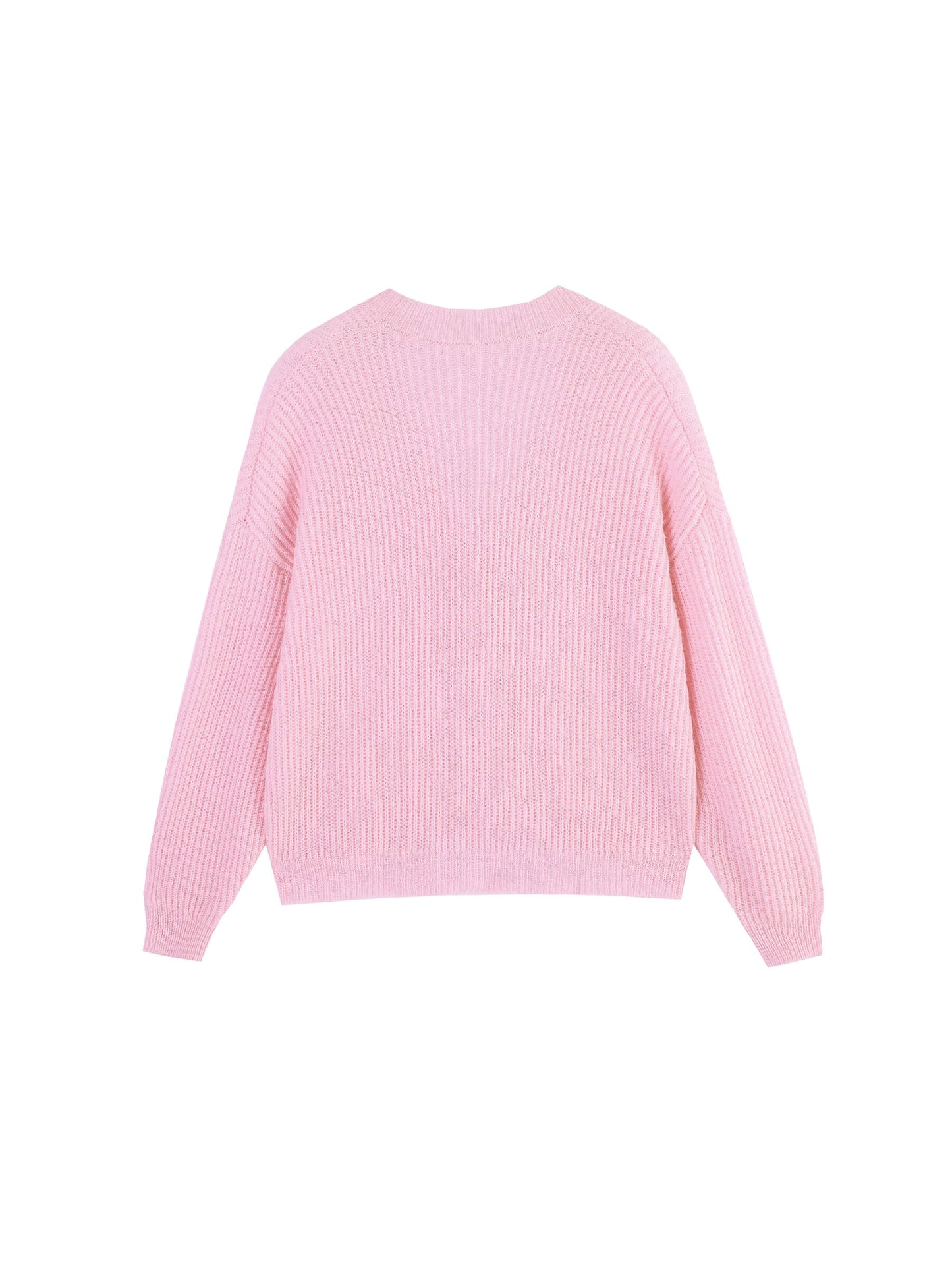 Casual V-Neck Ribbed Knit Cardigan with Wool Blend
