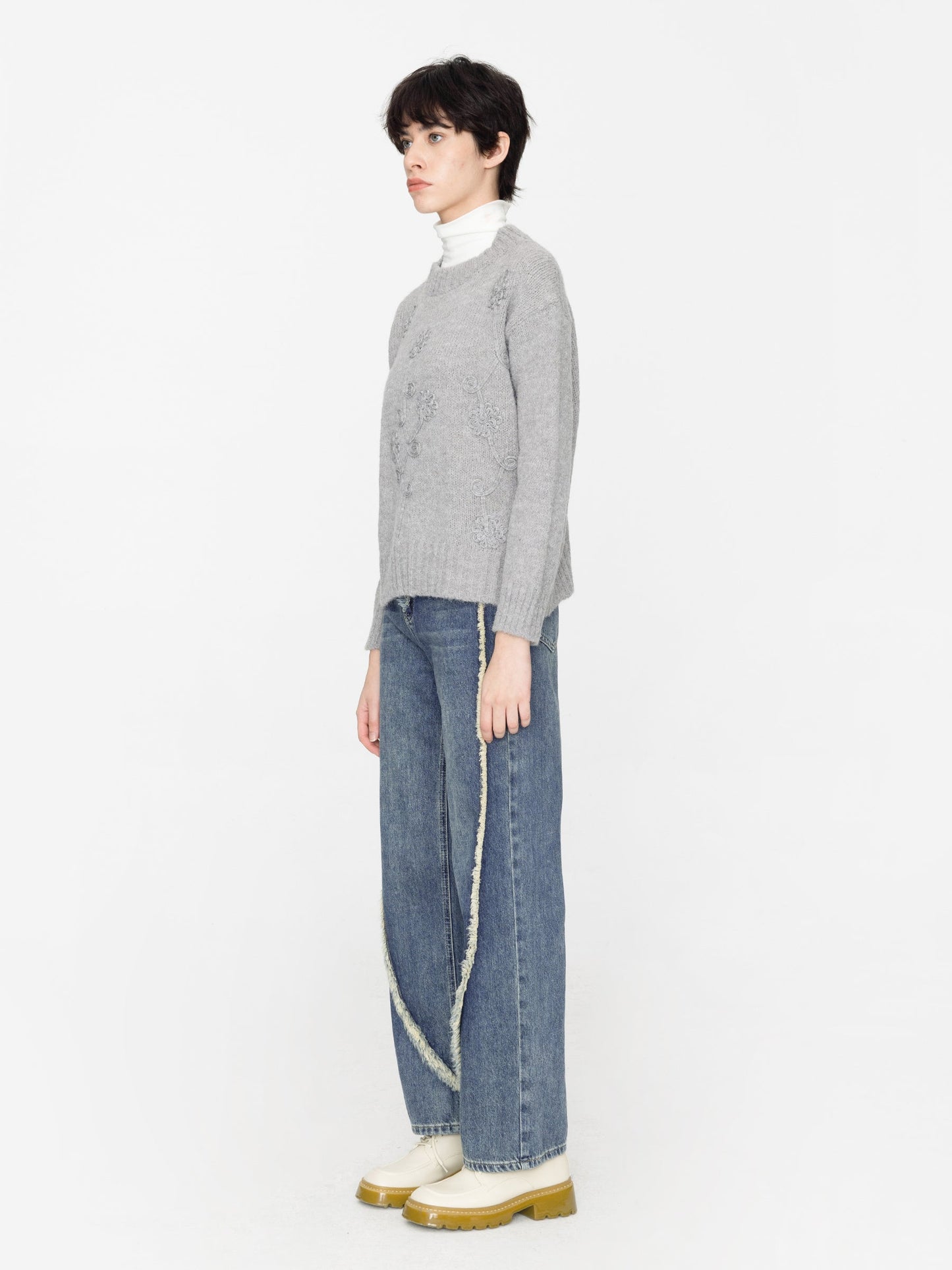 Floral Design Crew Knit Sweater