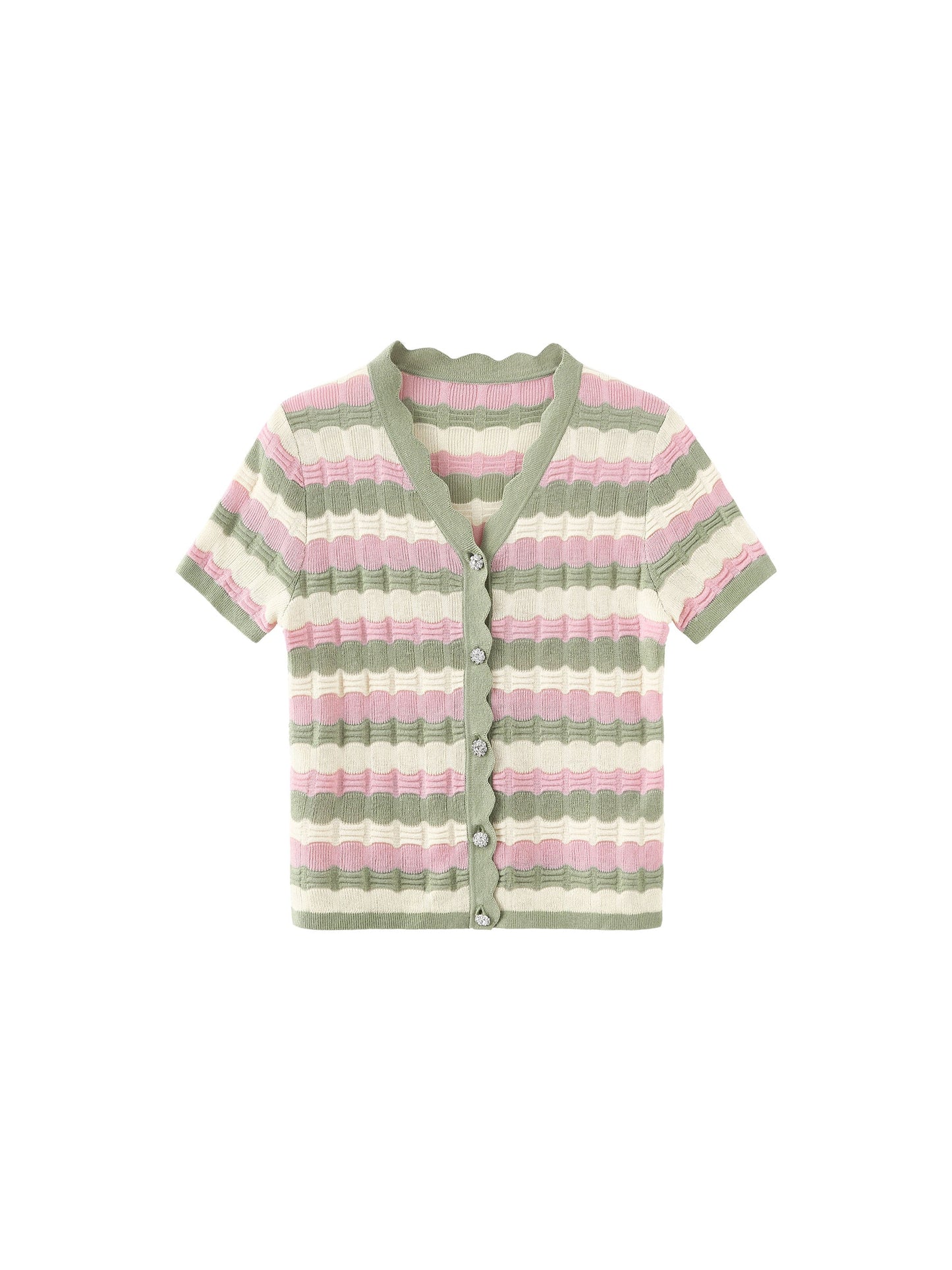 Short Sleeve Striped Knit Cardigan