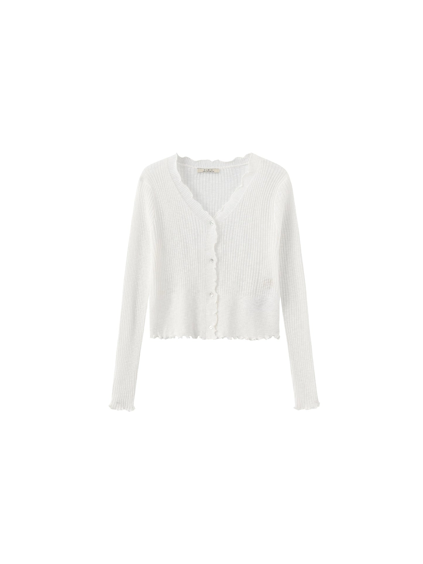 V-Neck Knit Cardigan with Ruffled Long Sleeves