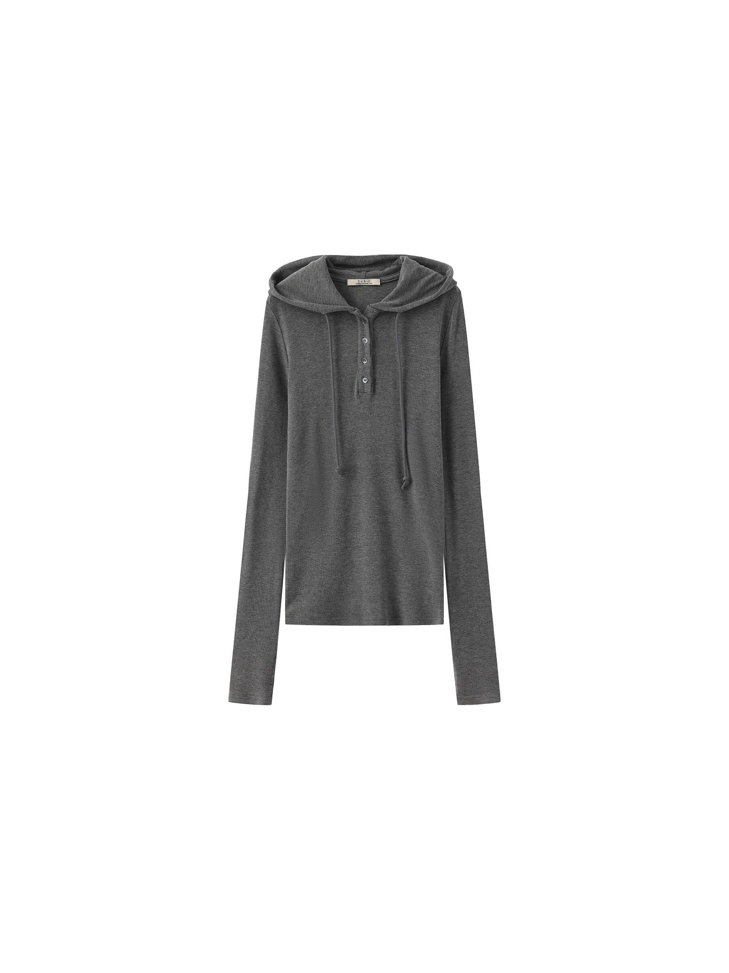 Slim-Fit Hooded V-Neck Long Sleeve Top