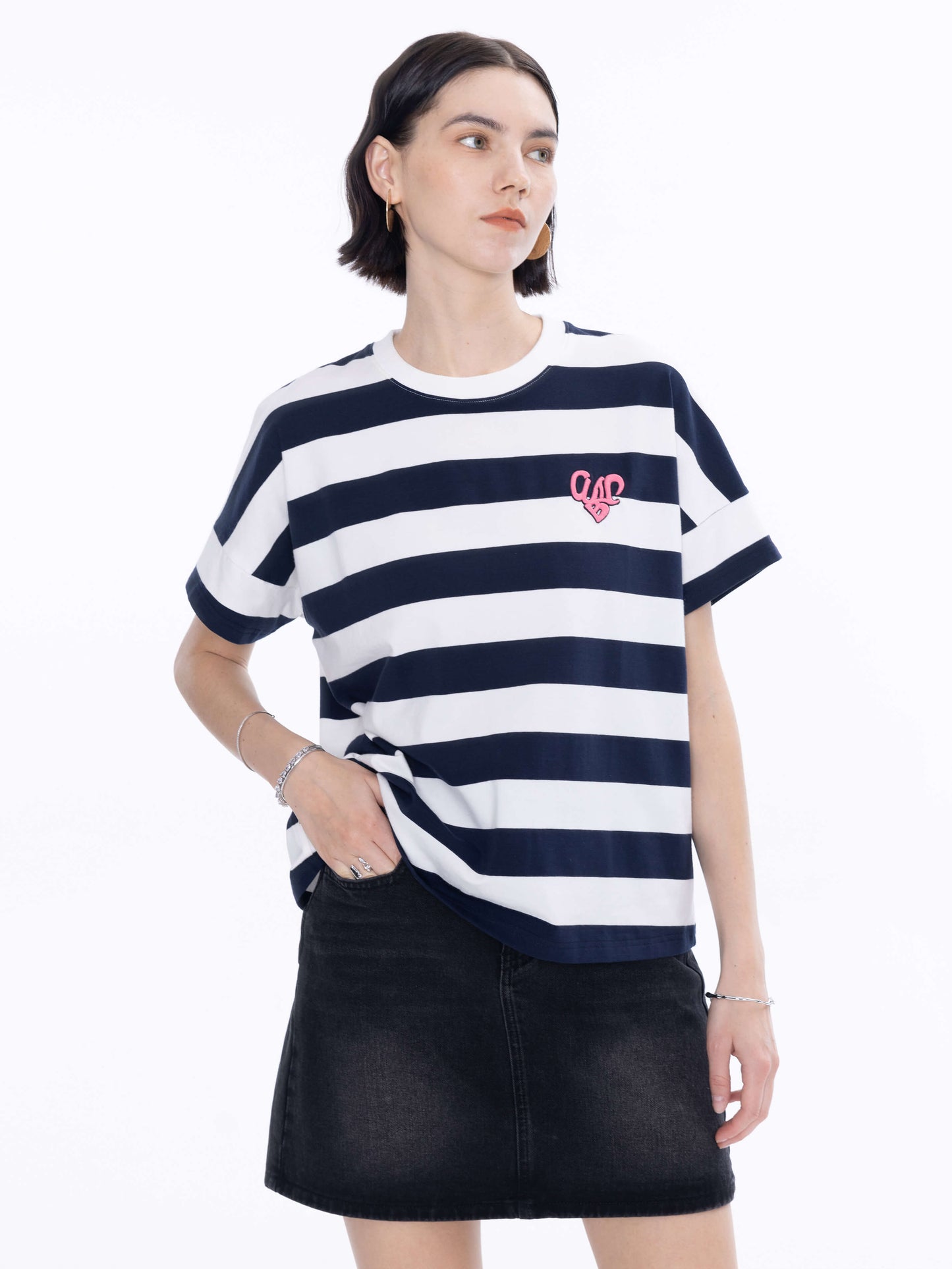 CUBIC Heart Oversized Striped T-Shirt