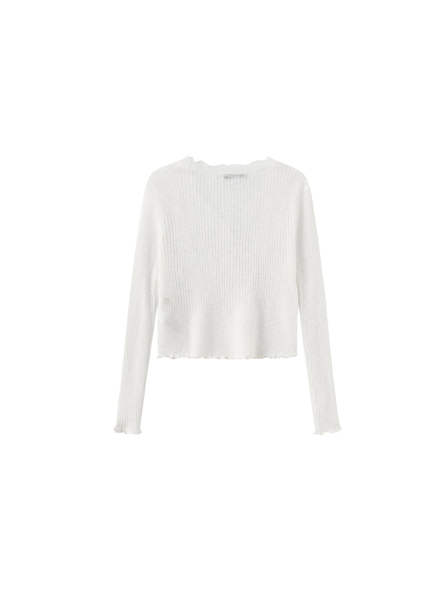 V-Neck Knit Cardigan with Ruffled Long Sleeves