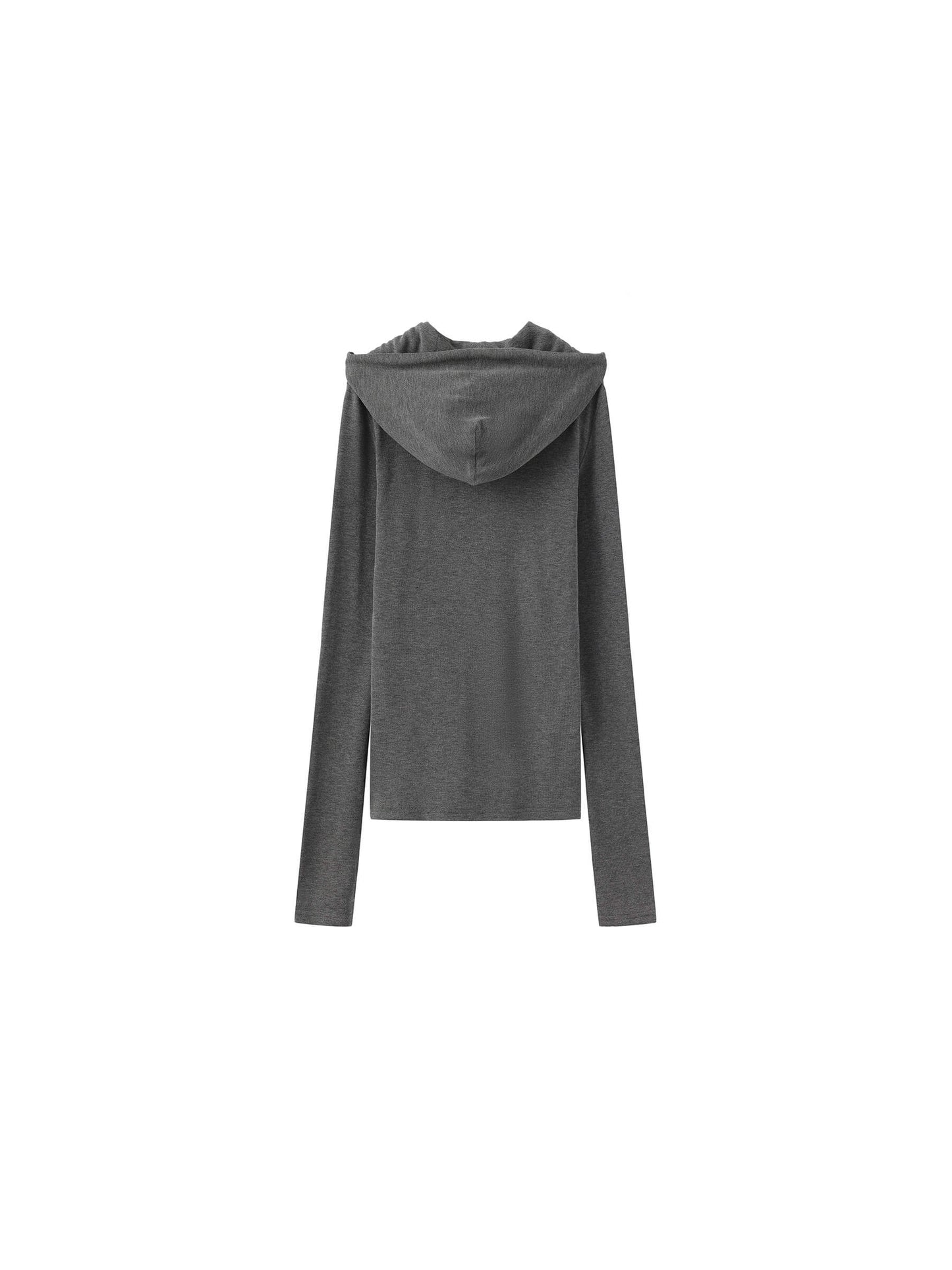 Slim-Fit Hooded V-Neck Long Sleeve Top