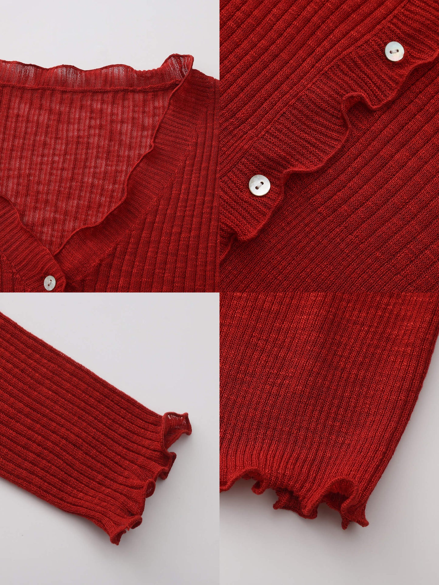 V-Neck Knit Cardigan with Ruffled Long Sleeves