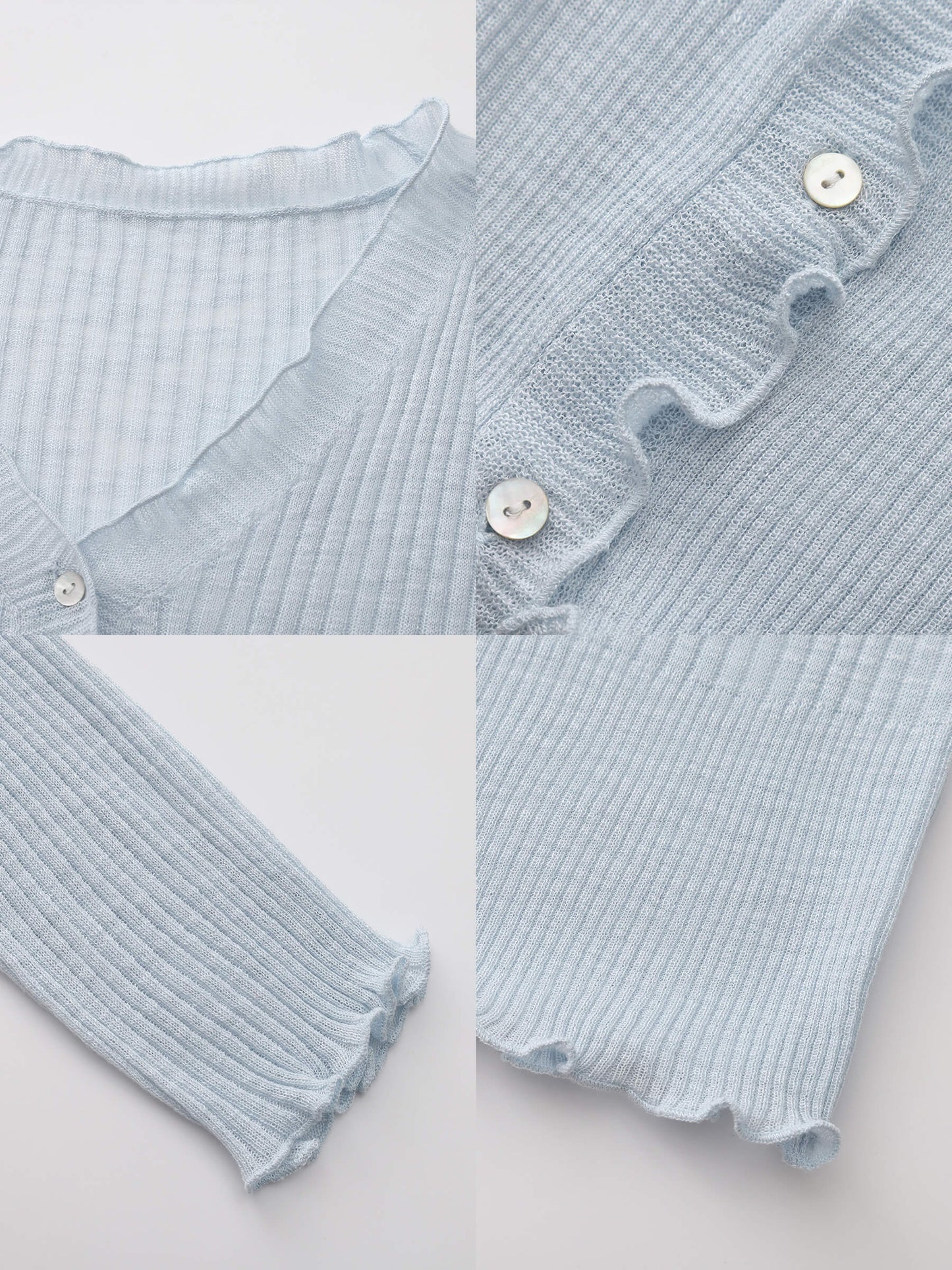 V-Neck Knit Cardigan with Ruffled Long Sleeves