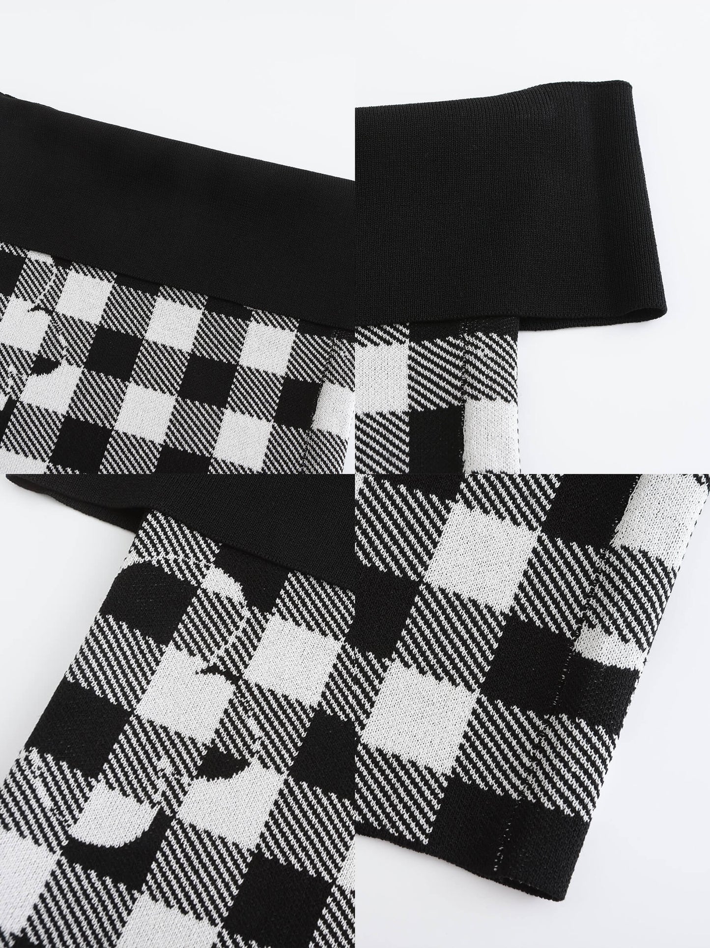 Off-Shoulder Checkered Knit Cami Top