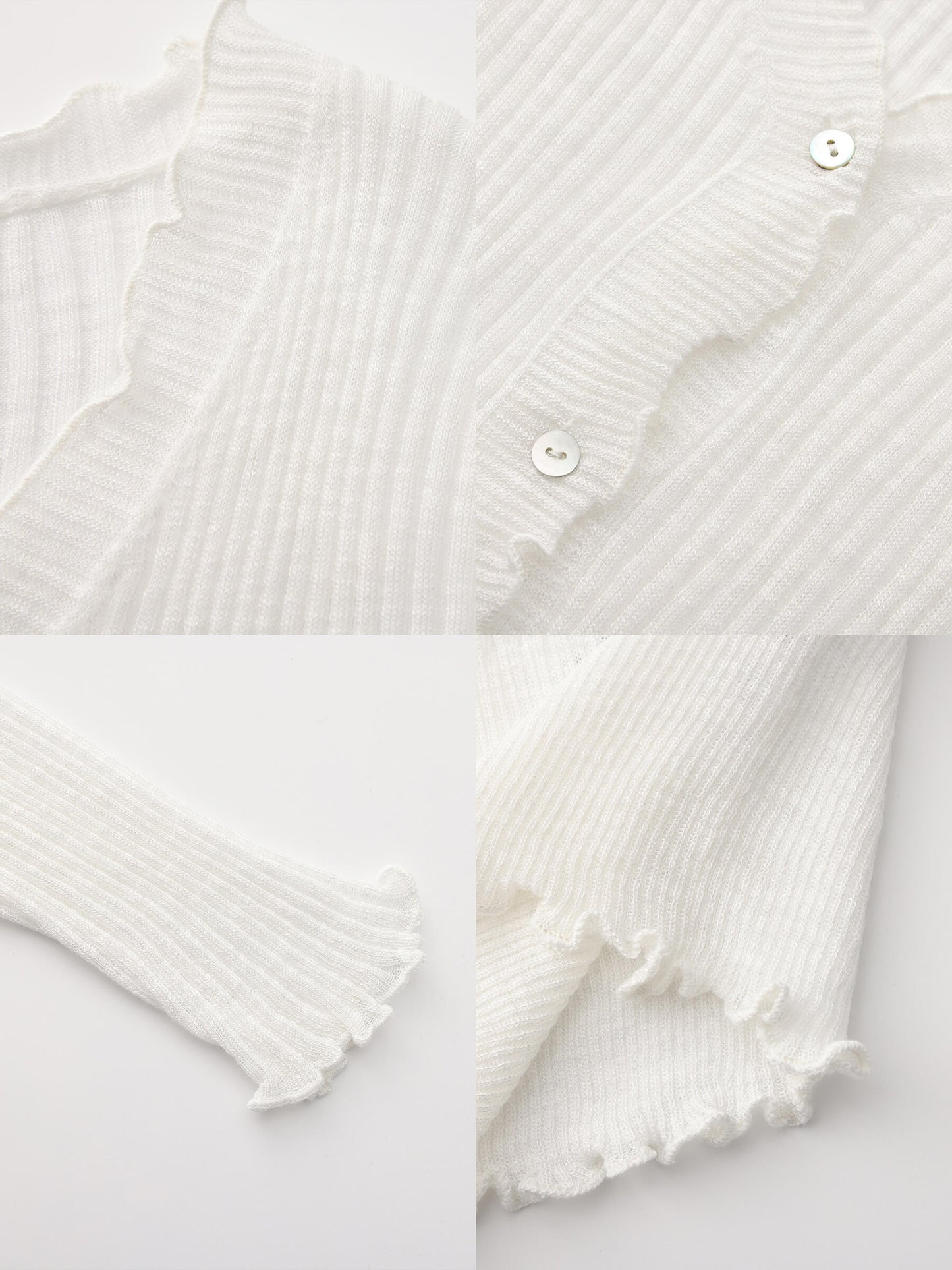 V-Neck Knit Cardigan with Ruffled Long Sleeves