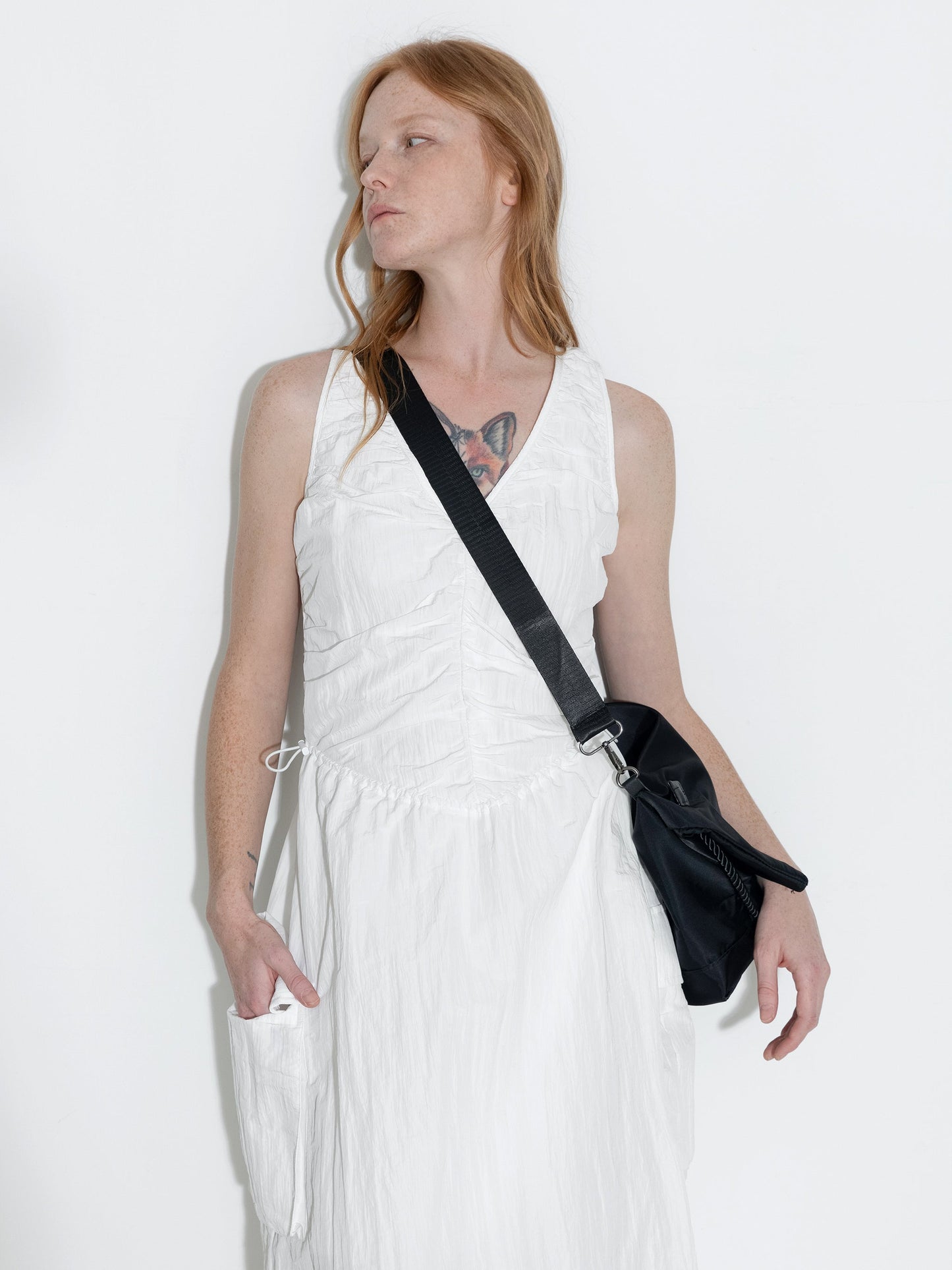 Drawstring Pleated V-Neck Sleeveless Dress