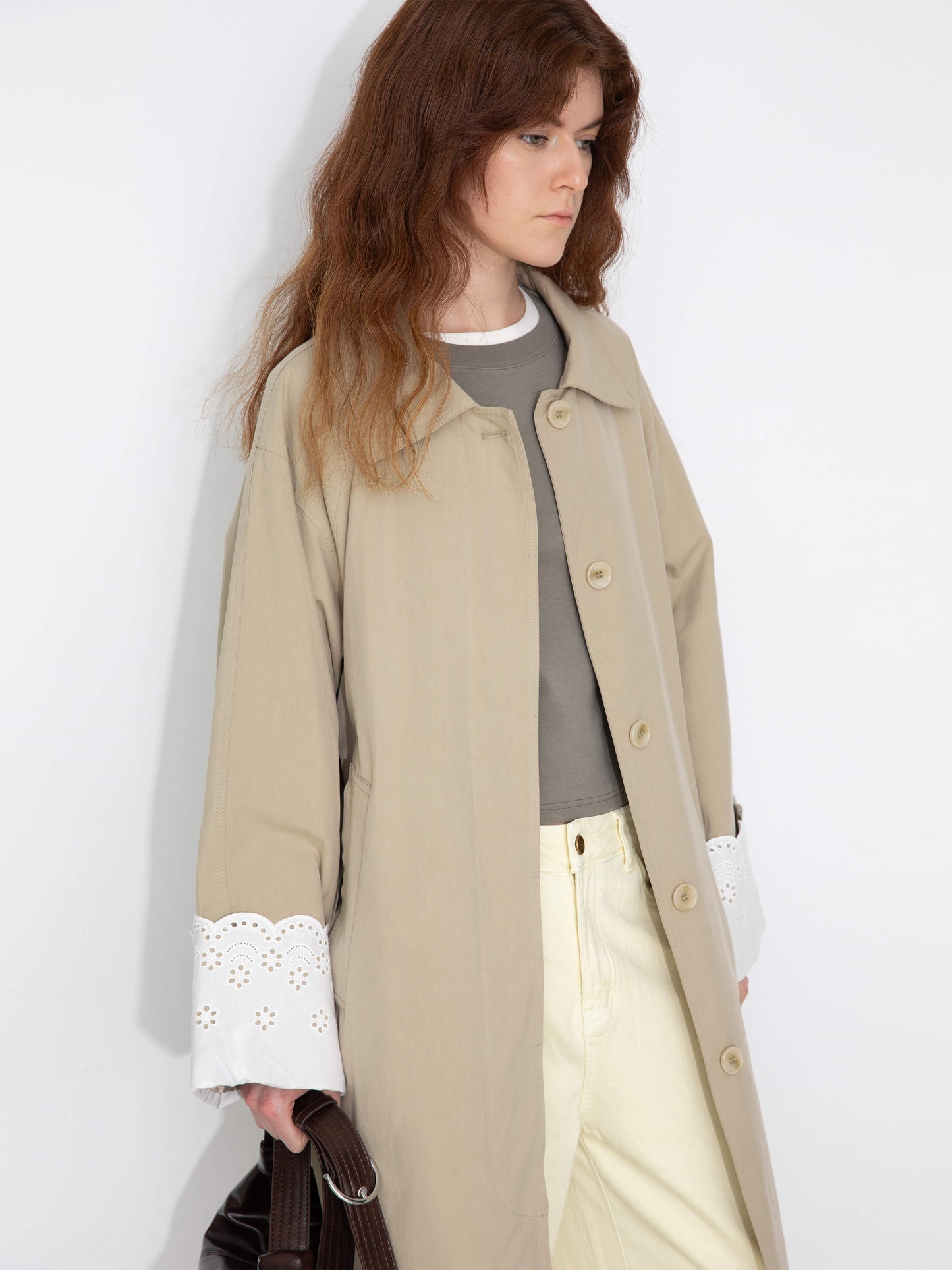 Oversized Thin Trench Coat with Lace Cuffs