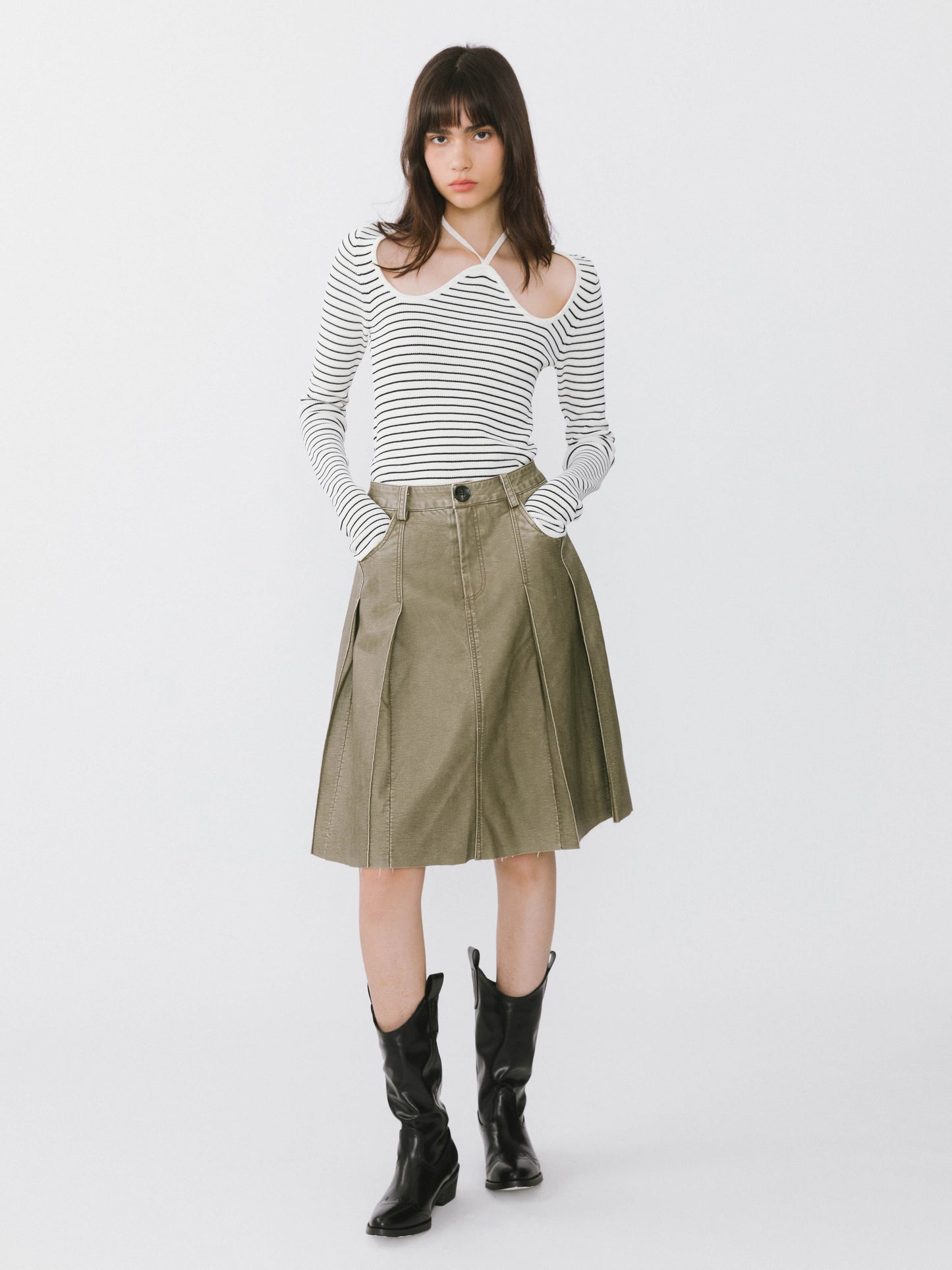 Chest Cut Out Striped Long Sleeve Top