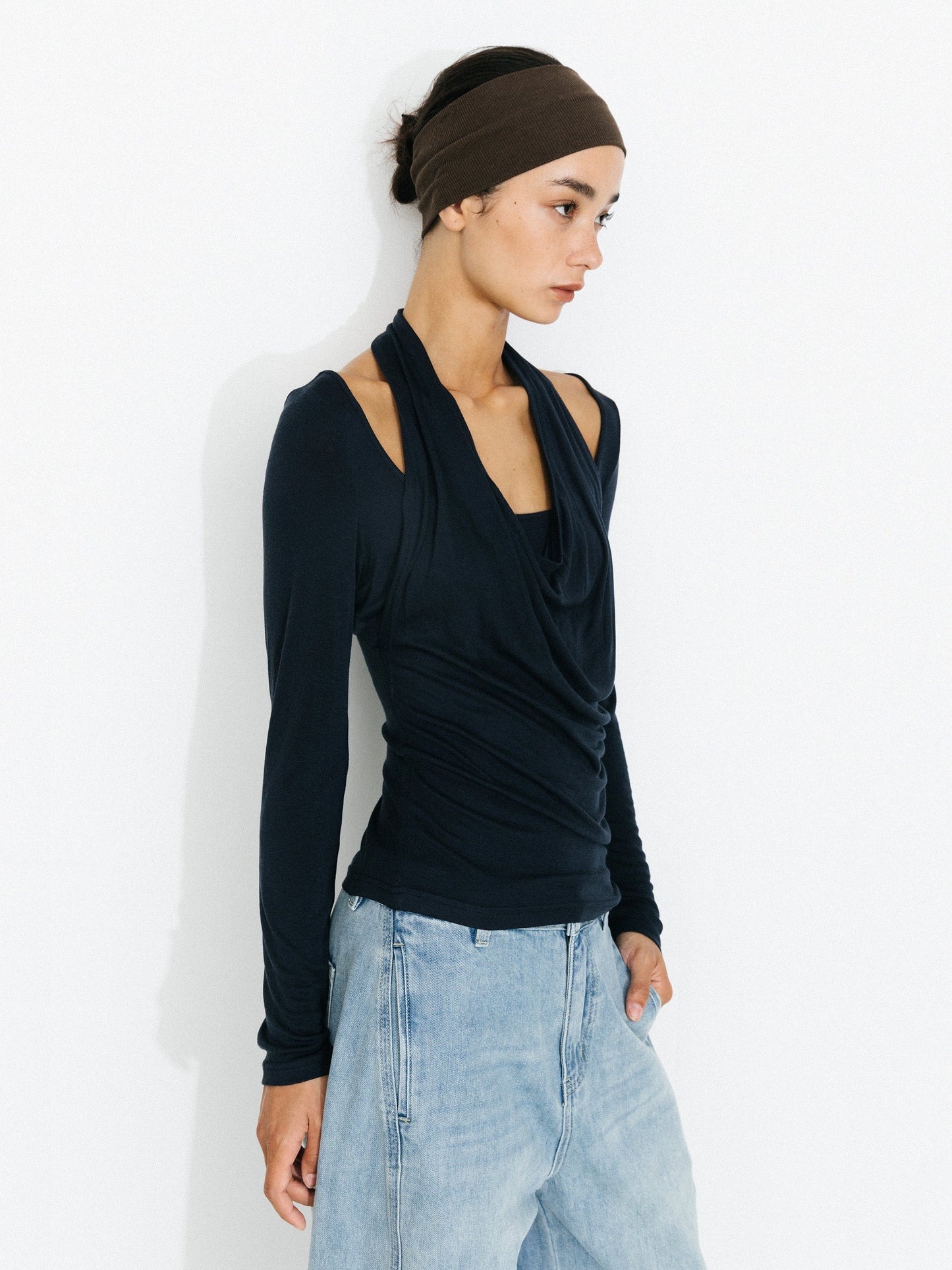 Halter V-Neck Long-Sleeve T-Shirt